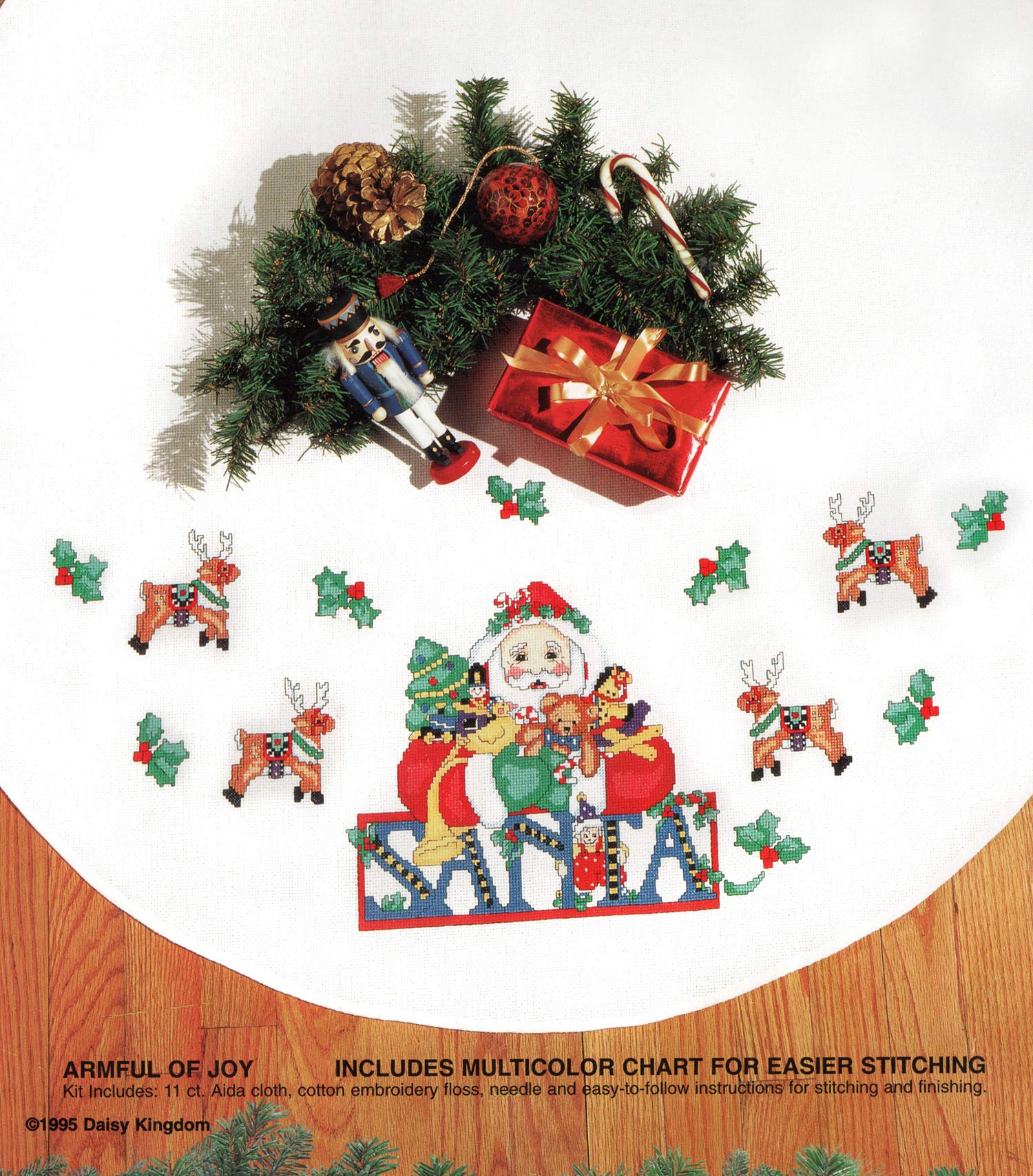 Bucilla Armful of Joy Counted Cross Stitch Christmas Tree Skirt Kit 83242 - DIY Holiday Decoration for Festive Home Decor