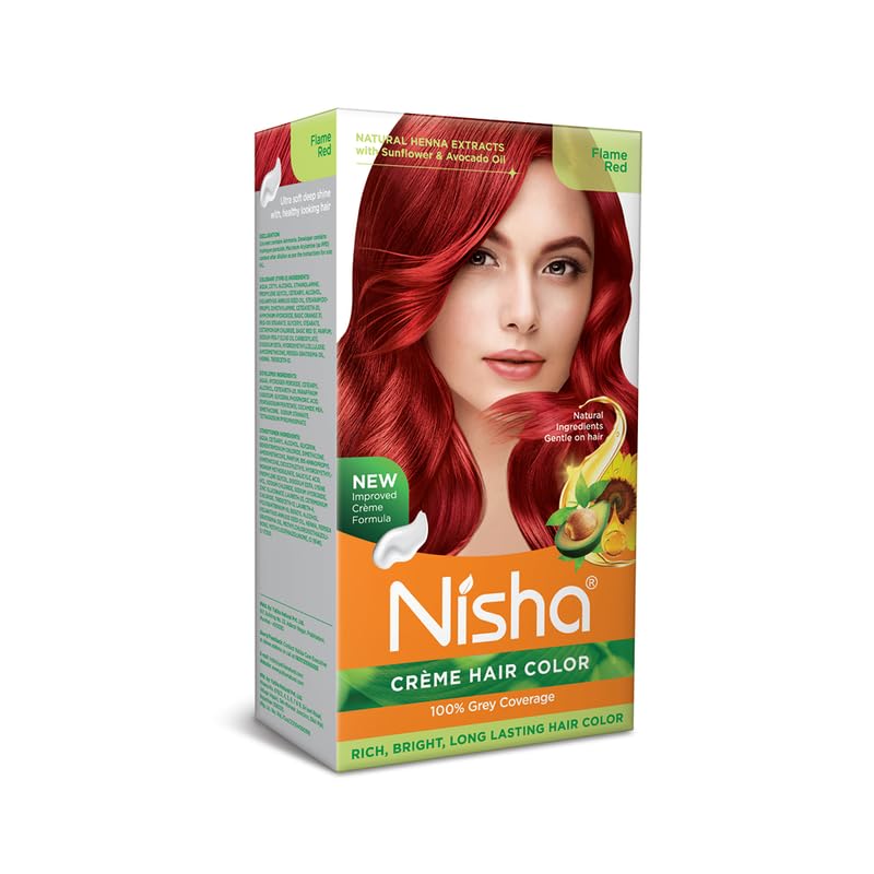 Nisha Creme Permanent Hair Color - Flame Red for 100% Grey Coverage, Silky Shiny Long-Lasting Hair Dye with Ultra Soft Deep Shine (Pack of 1) | Salon-Quality At-Home Hair Coloring for Vibrant Red Tones