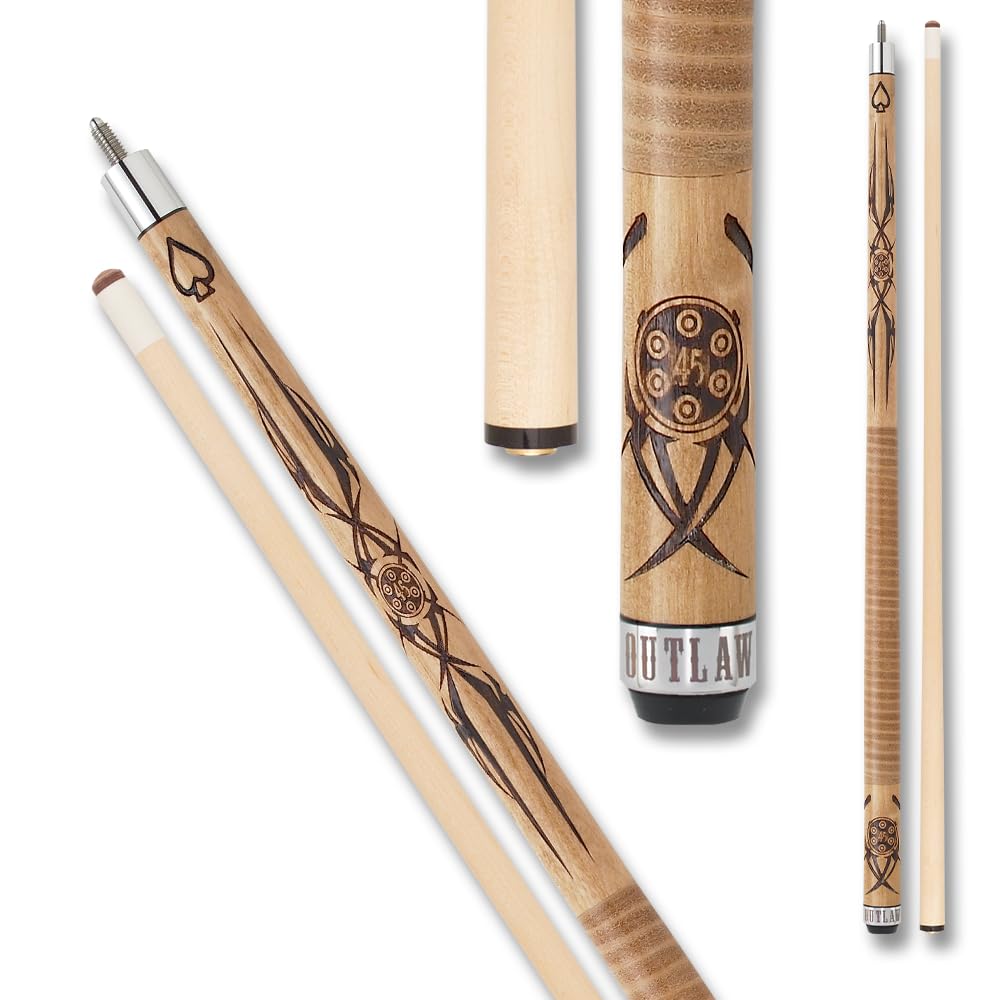 OUTLAW OL09 Original Pool Cue - Premium Brown Stained Maple Shaft with .45 Bullet Chamber Design | Professional Billiard Stick for Pool Halls, Game Rooms & Home Recreation