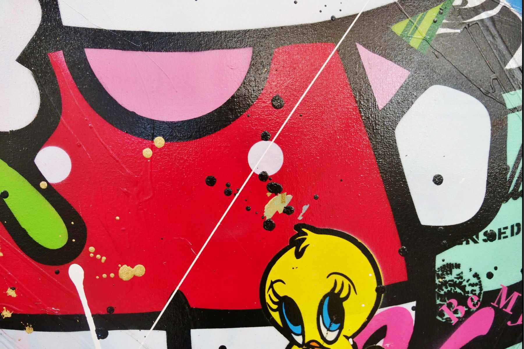 Hello Kitty Textured Urban Pop Art Painting - 160cm x 100cm Large Wall Decor for Bedroom, Living Room & Office | Kitty Candy Inspired Canvas Art