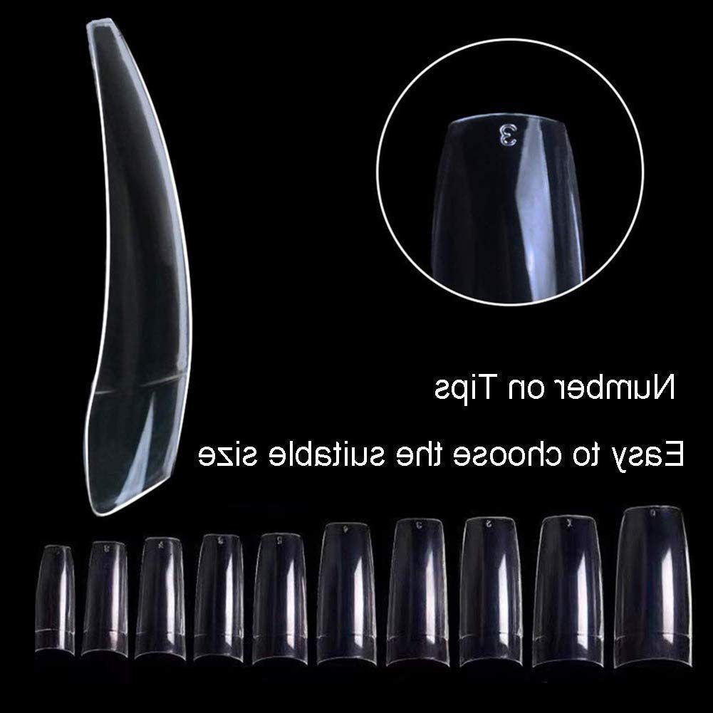 FAMEZA Clear Acrylic Nail Tips - 200 Pcs Natural Fake Nails in 10 Sizes with Storage Box - Perfect for Nail Salon, DIY Manicure & Home Nail Art