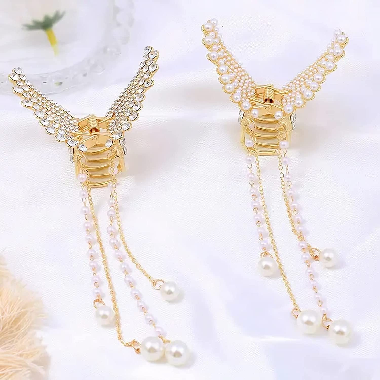 Elegant Pearl & Stone Hair Clips for Women - Vintage Butterfly Claw Clip, Wedding Hair Accessories, Metal Hair Clutcher for Girls - Perfect for Bridal, Prom, Party & Everyday Styling