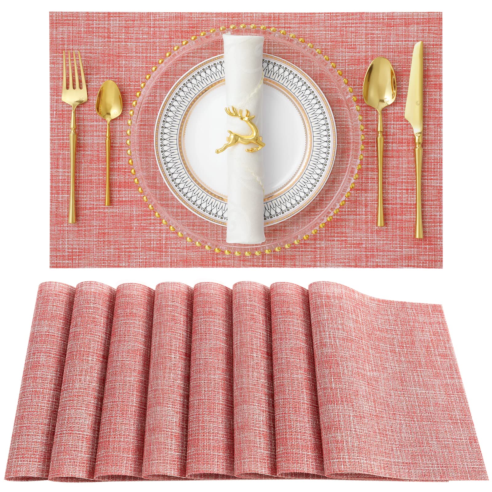 Premium SENDAY Placemats Set of 8 - Heat & Stain Resistant, Non-Slip PVC Table Mats for Kitchen & Dining Room - Durable Washable Vinyl Placemats for Everyday Use, Dinner Parties & Holiday Gatherings