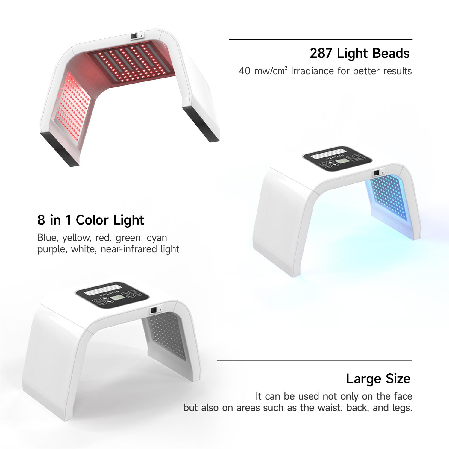 8 in 1 LED Light Therapy Device for Face & Body - Red Blue Green Light Skin Care Treatment for Acne, Wrinkles, Pain Relief - Home & Salon Use