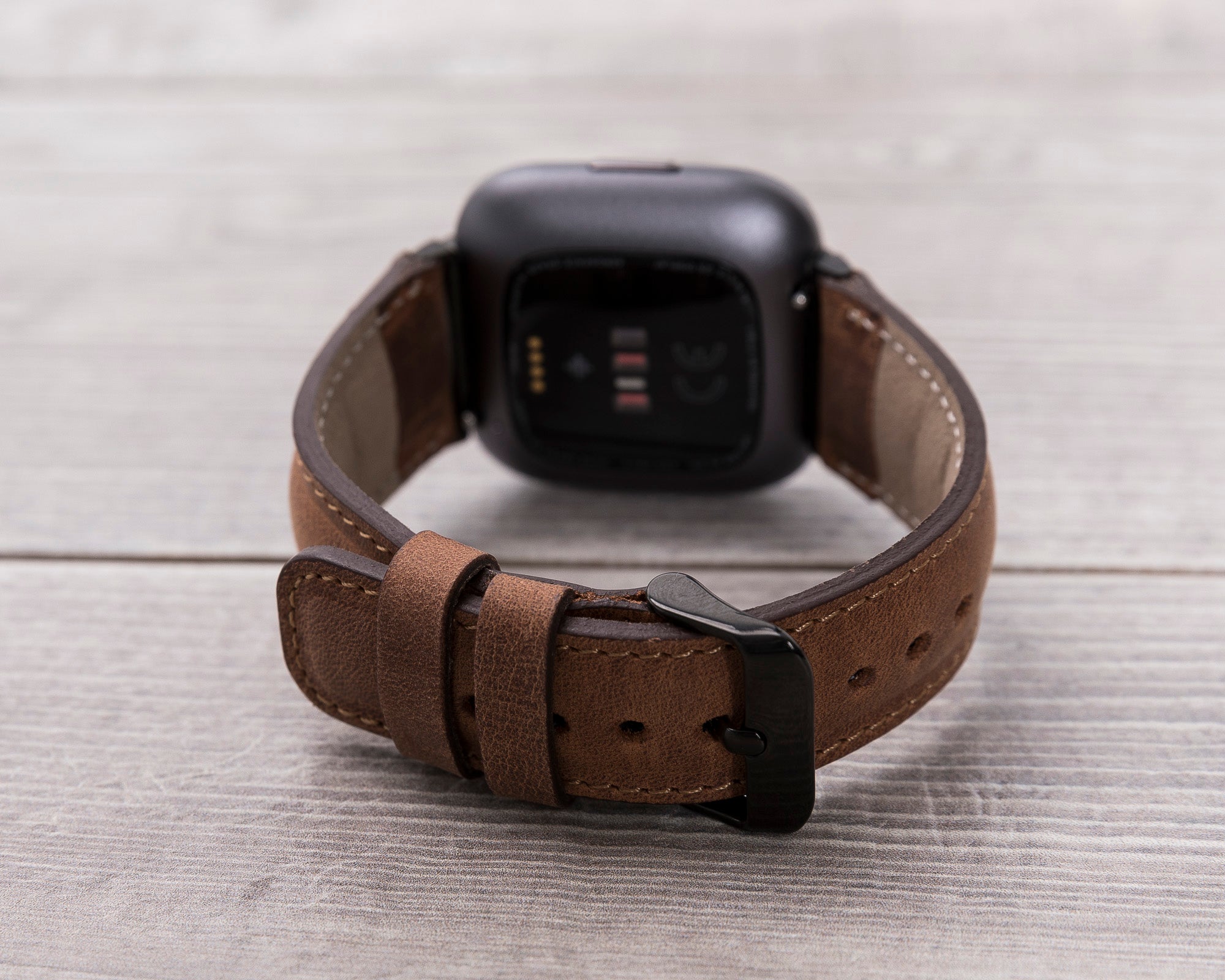 Premium Anti-Slip Brown Leather Replacement Band for Fitbit Versa/Charge/Sense - Classic Style for Work, Gym & Everyday Wear