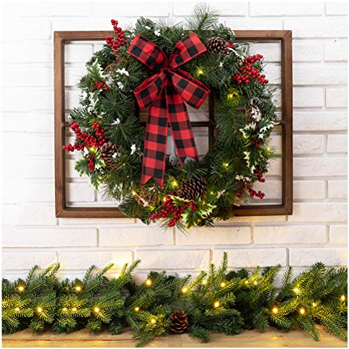 Red Bow-knot Wreath & Wood Frame