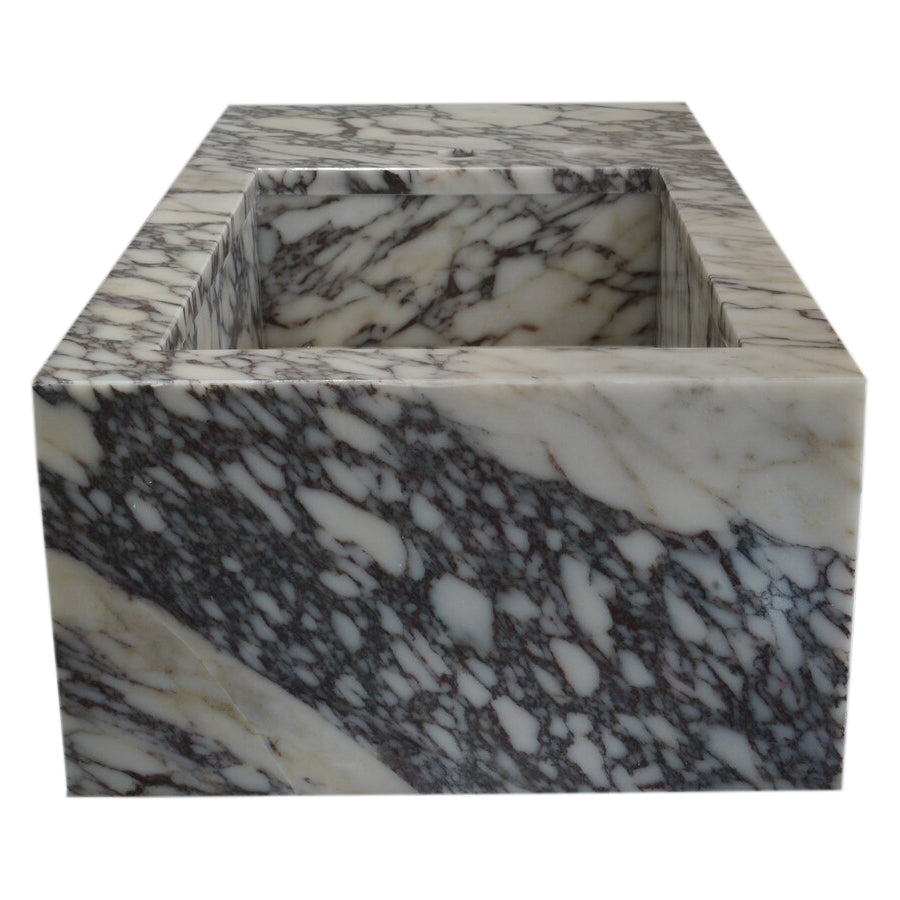 Calacatta Viola Marble Rectangular Wall-Mount Bathroom Sink with Faucet Holes | Modern Vanity Vessel Sink | NTRVS177 | Perfect for Contemporary Bathrooms & Powder Rooms