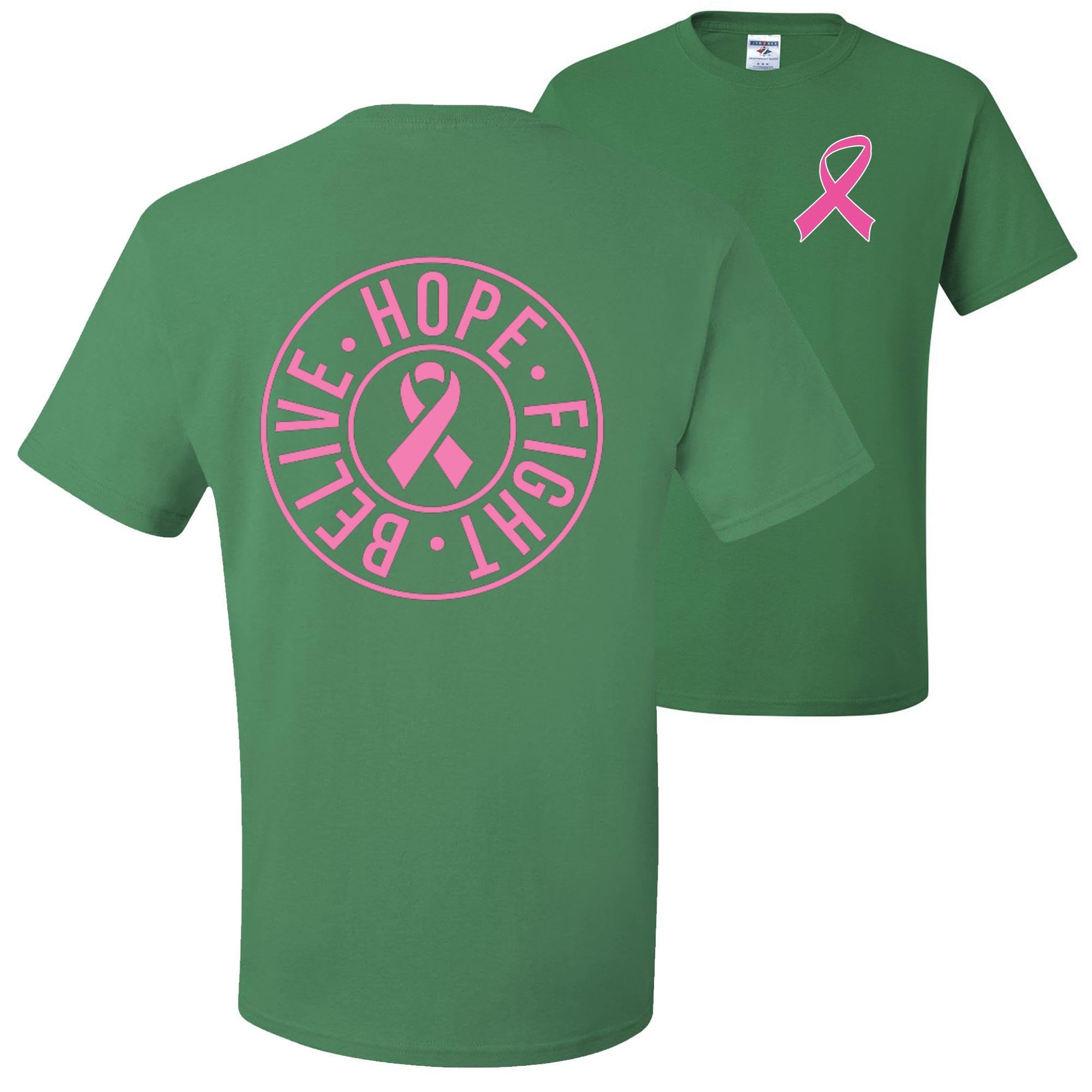 Wild Custom Apparel - Believe Hope Fight Breast Cancer Awareness Graphic T-Shirt for Men | Front & Back Design | Support Awareness & Show Solidarity