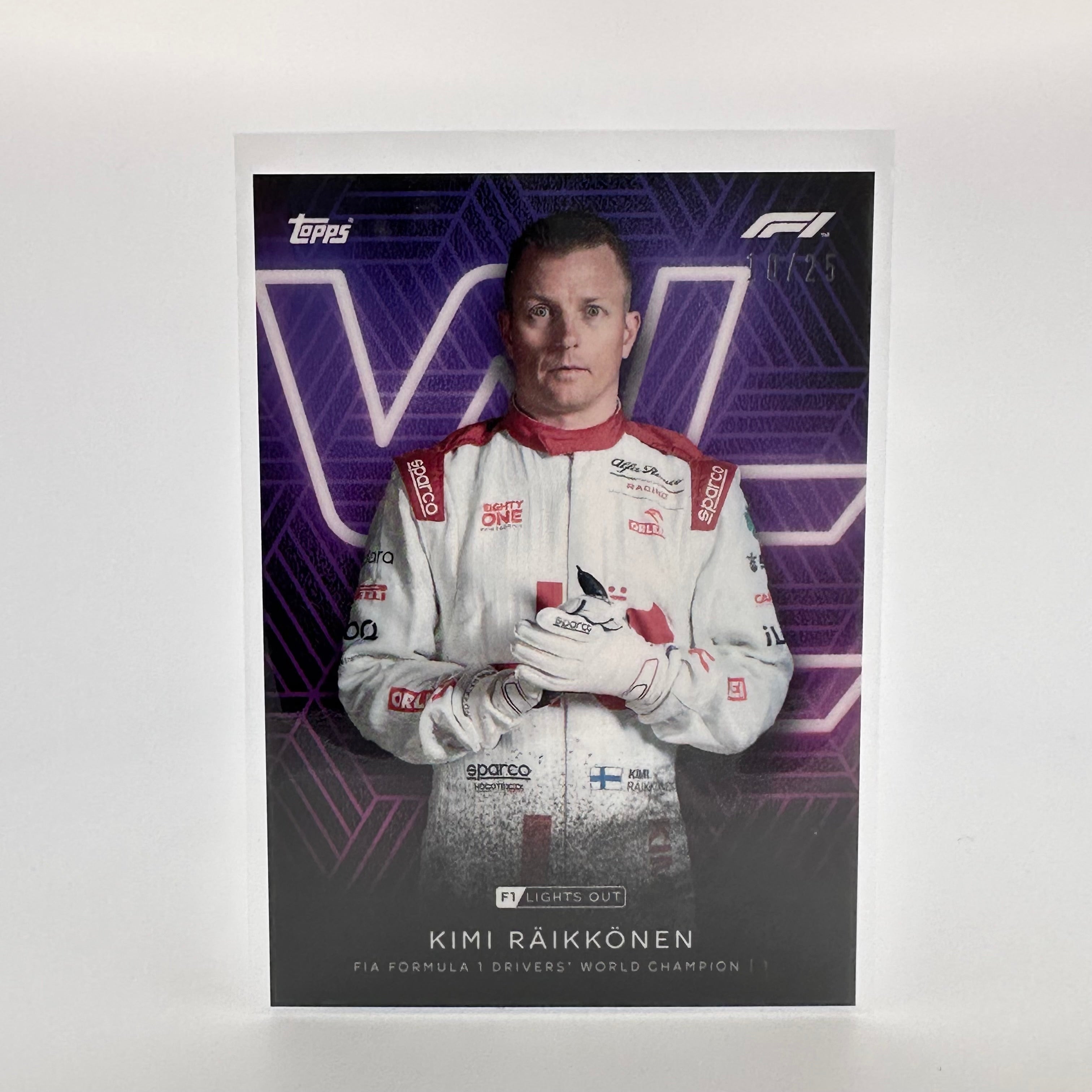 10/25 Kimi Raikkonen World Champion Purple Parallel F1 Racing Card - Collectible Memorabilia for F1 Fans & Sports Card Enthusiasts