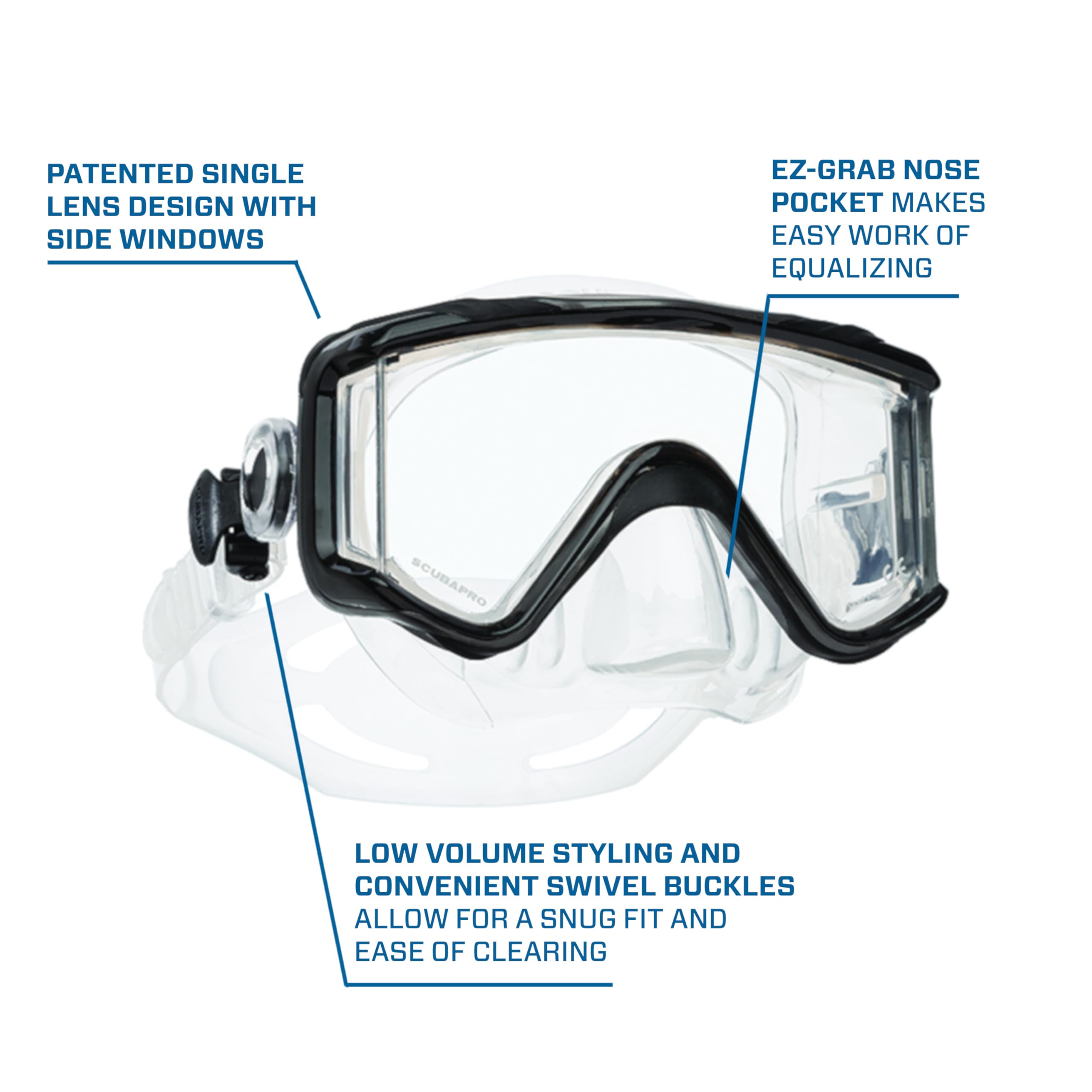 SCUBAPRO Crystal Vu Plus Diving Mask - Clear Lens Snorkeling & Scuba Gear for Underwater Exploration - Perfect for Ocean, Pool, and Spearfishing Adventures