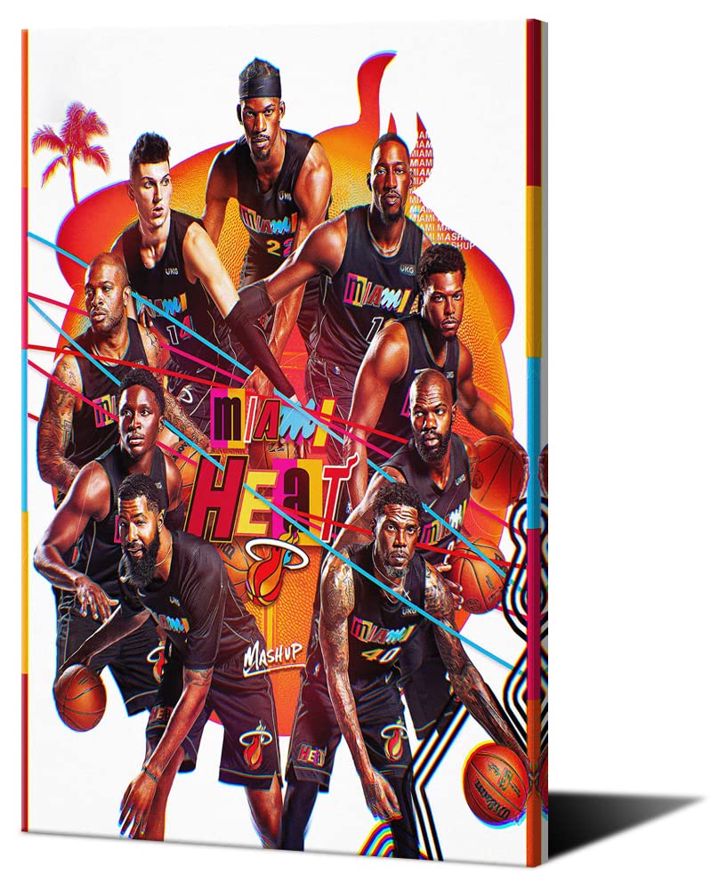 Miami Heat Basketball Posters - Jimmy Butler, Tyler Herro, Kyle Lowry Wall Art - 24x36 Inch Unframed Canvas Print - Perfect for Boys Bedroom, Dorm Room & Sports Fan Cave Decor - NBA Fan Gift & Man Cave Wall Decor