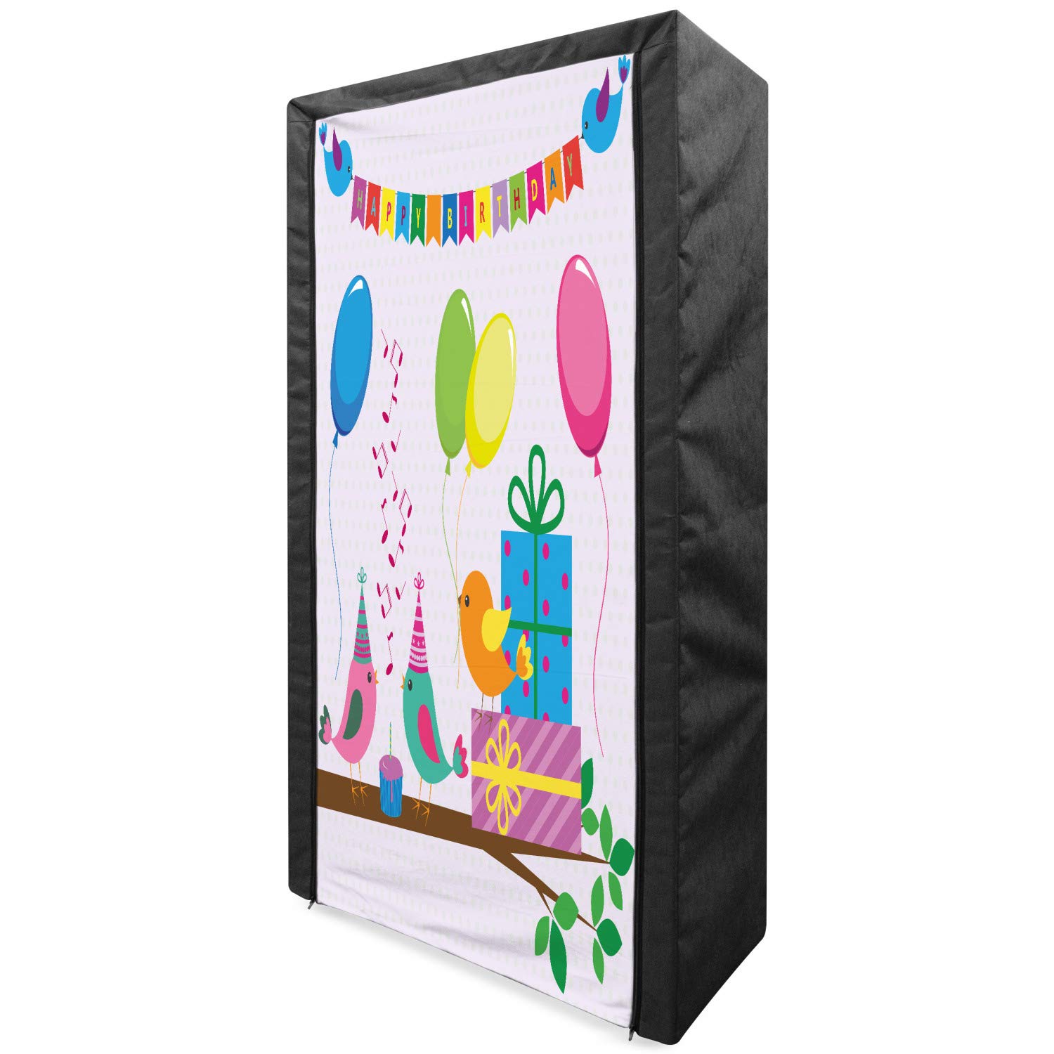 Ambesonne Portable Fabric Wardrobe & Clothing Organizer with Shelves - 33.5 Inch Multicolor Birthday Party Storage Closet | Perfect for Birthday Celebrations, Room Organization & Event Decor