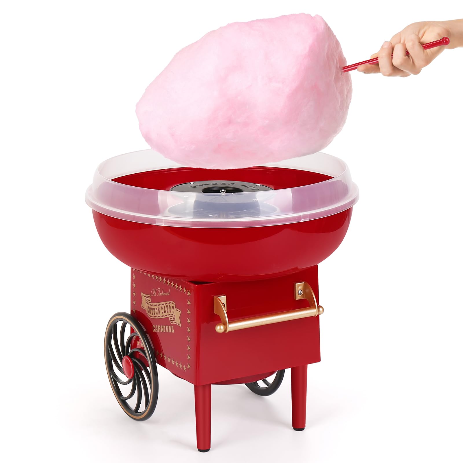 Mini Electric Cotton Candy Maker Machine with Sugar Scoop & Splash-Proof Plate - Portable Countertop Candy Floss Maker for Kids, Birthday Parties, Christmas, Carnivals & Home Use (Red)