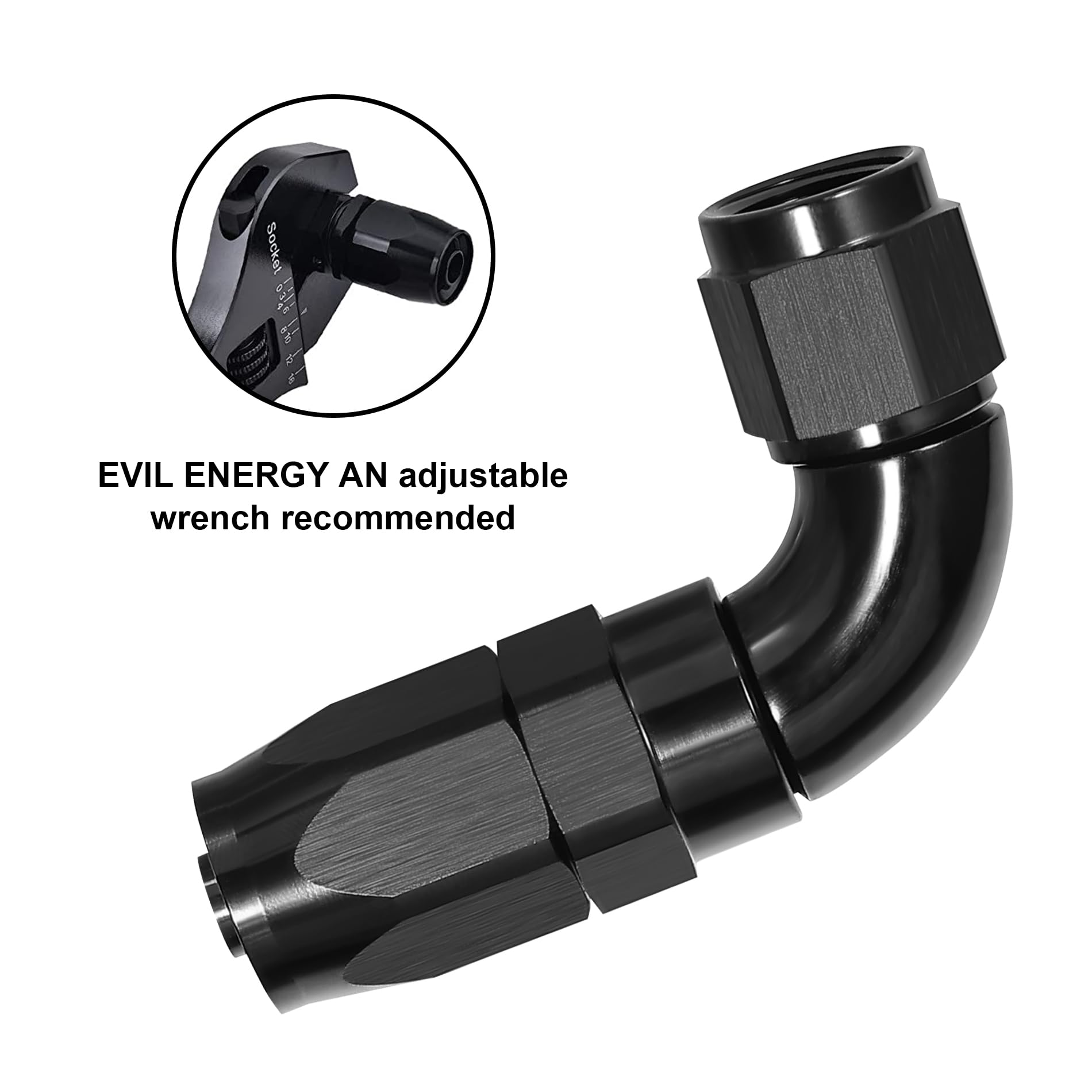 EVIL ENERGY 90° Full Flow Hose Fitting for CPE Braided Hose - High Performance Automotive Use