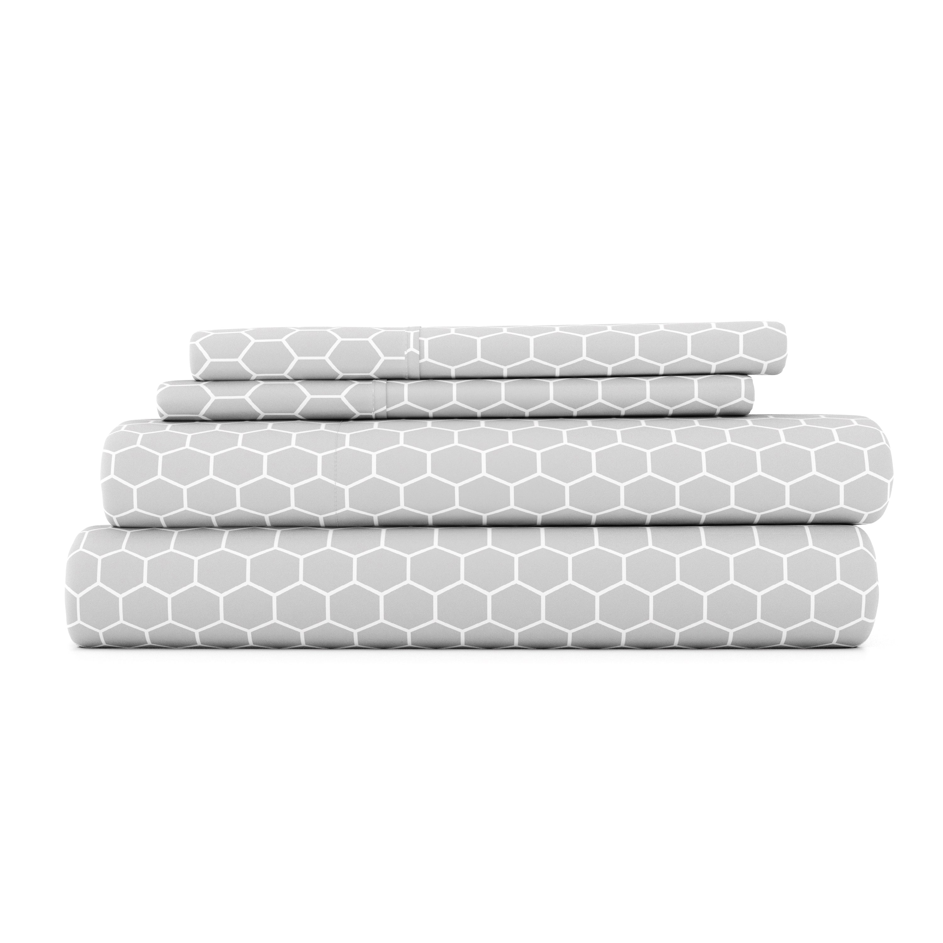 Premium Honeycomb Pattern 4-Piece Bed Sheet Set - Queen Size, Soft Breathable Cotton Blend - Perfect for Cozy Bedrooms, Guest Rooms & Dorm Decor