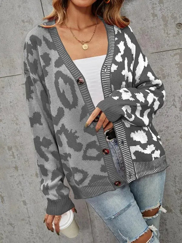 Stylish Leopard Print Oversized Knit Cardigan Sweater for Women - Cozy Fall & Winter Fashion - Perfect for Streetwear, Casual Outfits and Layering