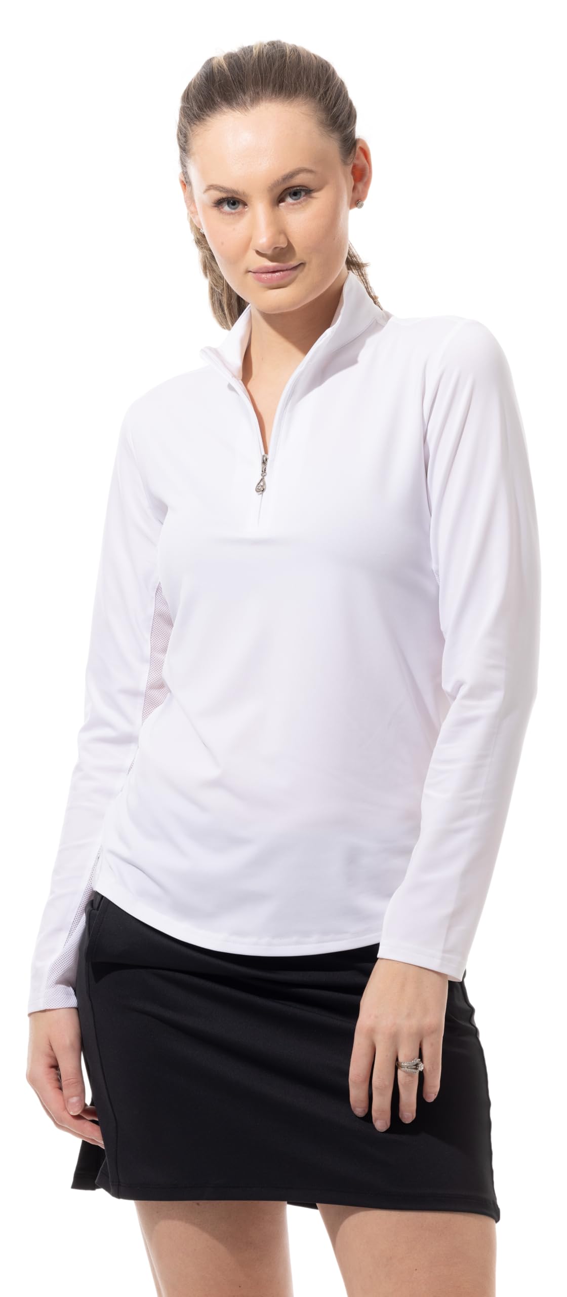 SanSoleil Women's UPF 50+ Sun Protection Long Sleeve Mock Neck Zip-Up Shirt - Perfect for Hiking, Beach & Outdoor Activities