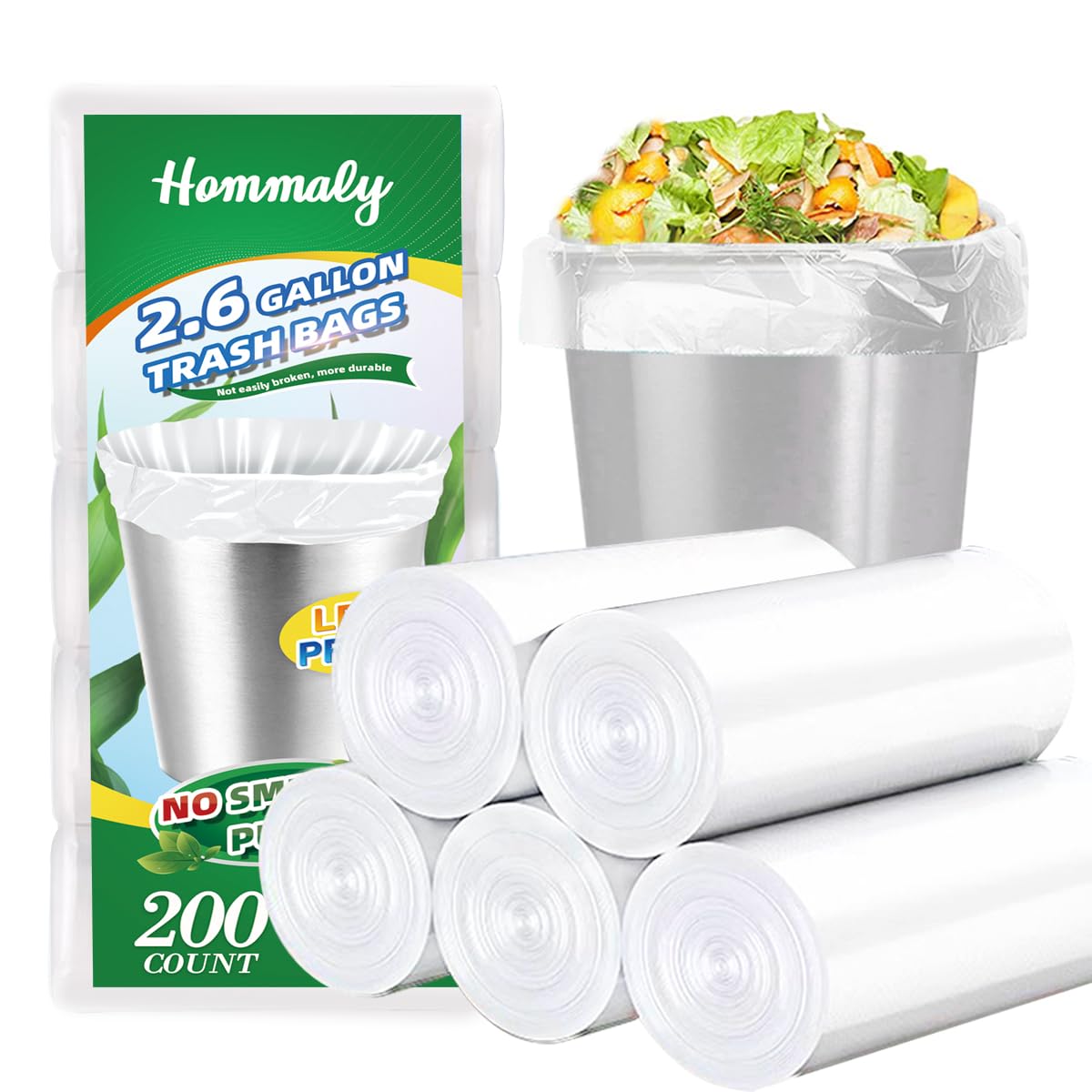 Hommaly 200 Count Small Clear Trash Bags - 2.6 Gallon / 2.5 Gallon Strong Unscented Garbage Bags for Bathroom, Office & Waste Baskets - Fits 6-10 Liter Trash Cans - Perfect for Home, Kitchen, Bedroom & Small Spaces