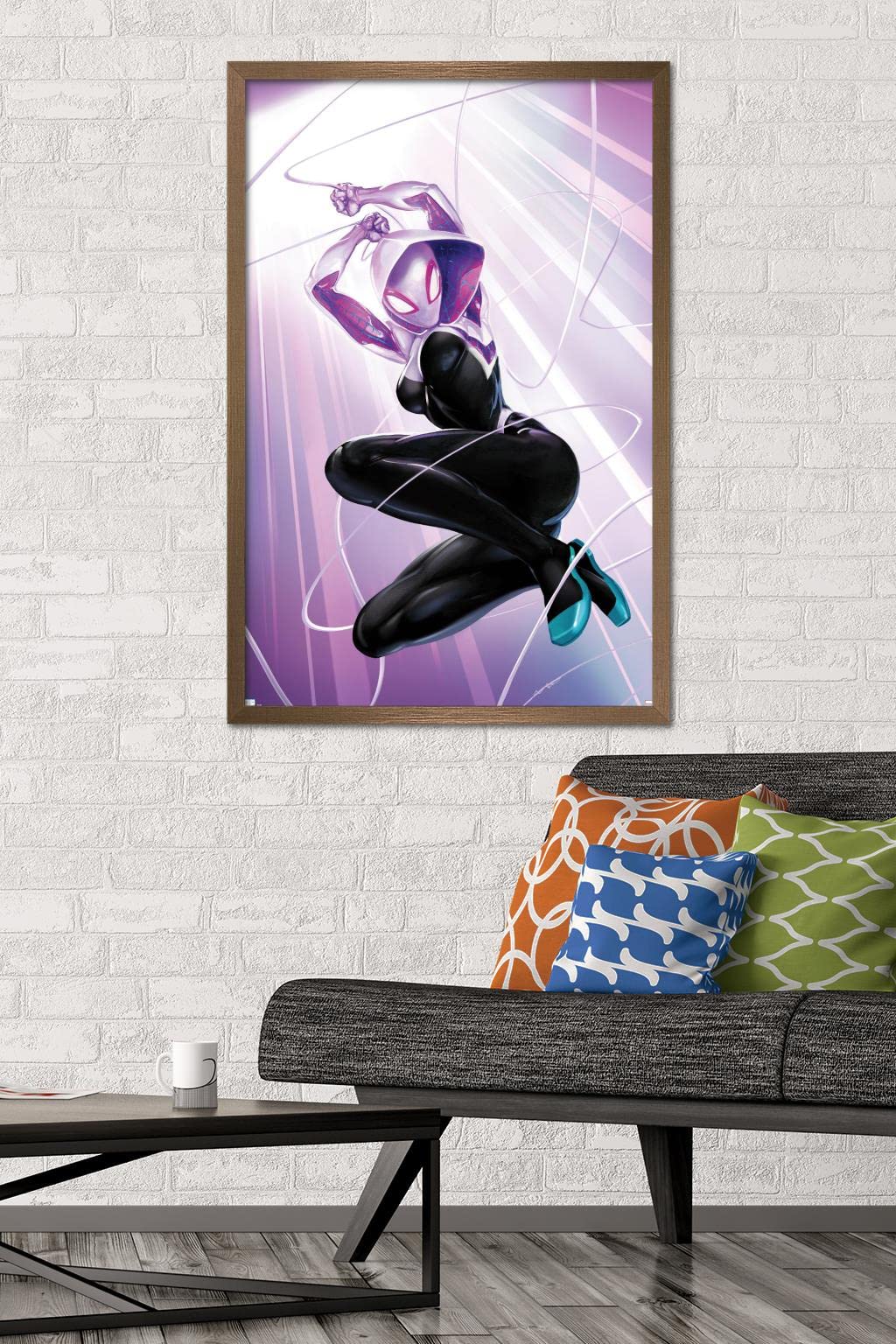 Trends International Marvel Comics Ghost Spider #1 Wall Poster - 34L x 22.4W Bronze Framed Version | Superhero Room Decor, Comic Book Fan Gift, Home & Office Wall Art