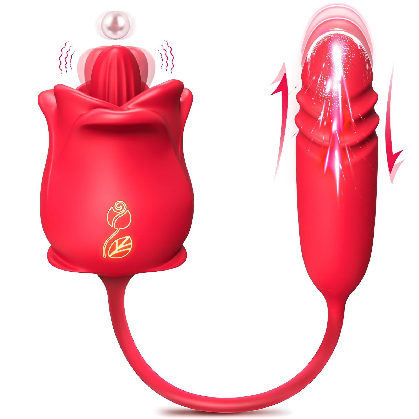 Premium Rose Sex Toy for Women - 3-in-1 G Spot Vibrator with 9 Tongue Licking Modes, Thrusting Dildo & Clitoral Stimulator - Adult Pleasure Toy for Couples, Solo Play & Sensual Exploration