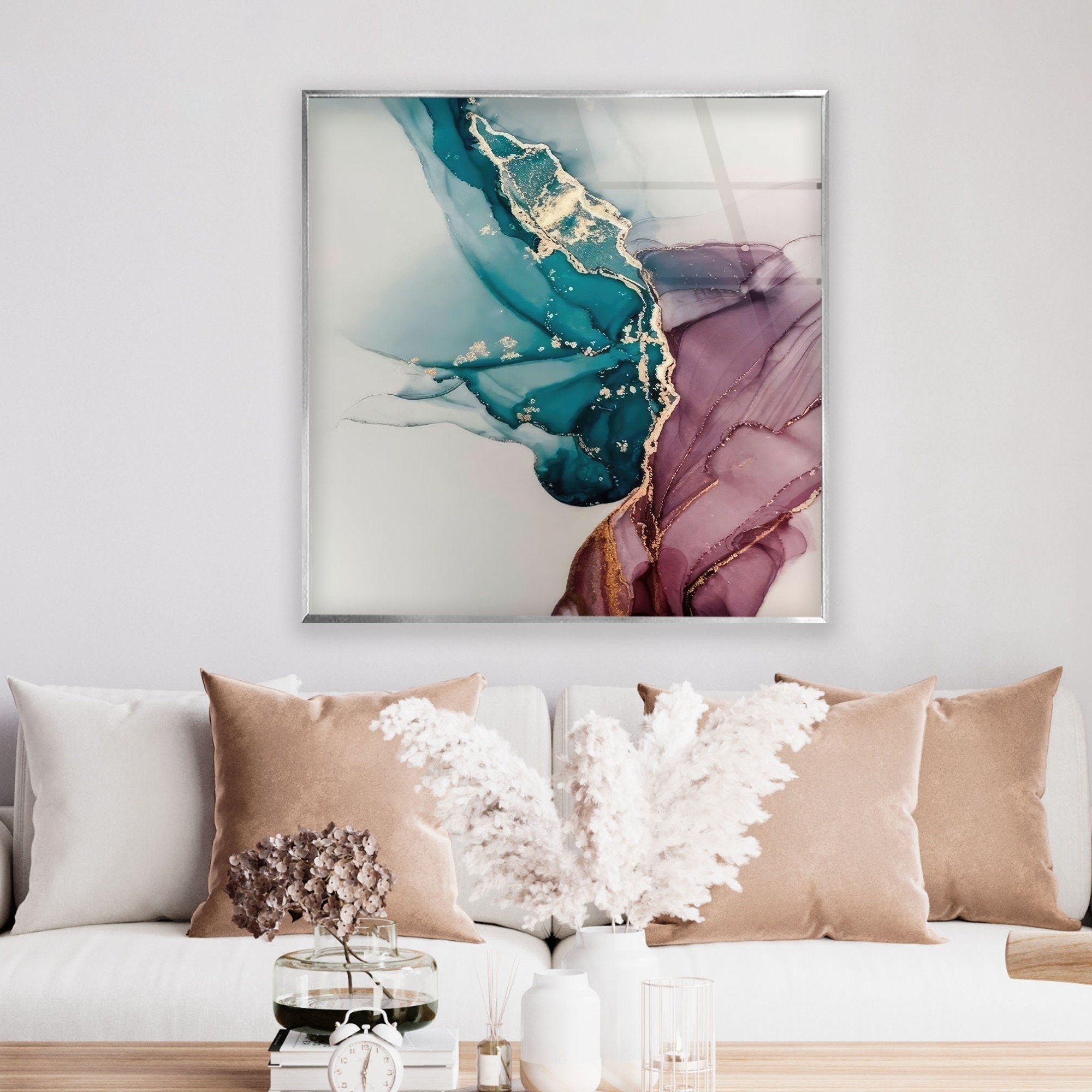 Abstract Pictorial Art Glass Wall Decor - Modern Handmade Glass Art for Living Room, Bedroom & Office - Unique Home & Interior Design Decorations