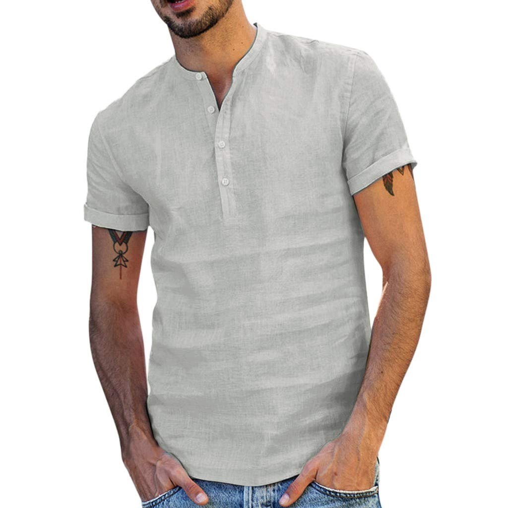 Men's Linen Short Sleeve Button Down Shirt - Breathable Summer Casual Shirt, Loose Fit Beach Shirt for Vacation, Outdoor Activities & Relaxation