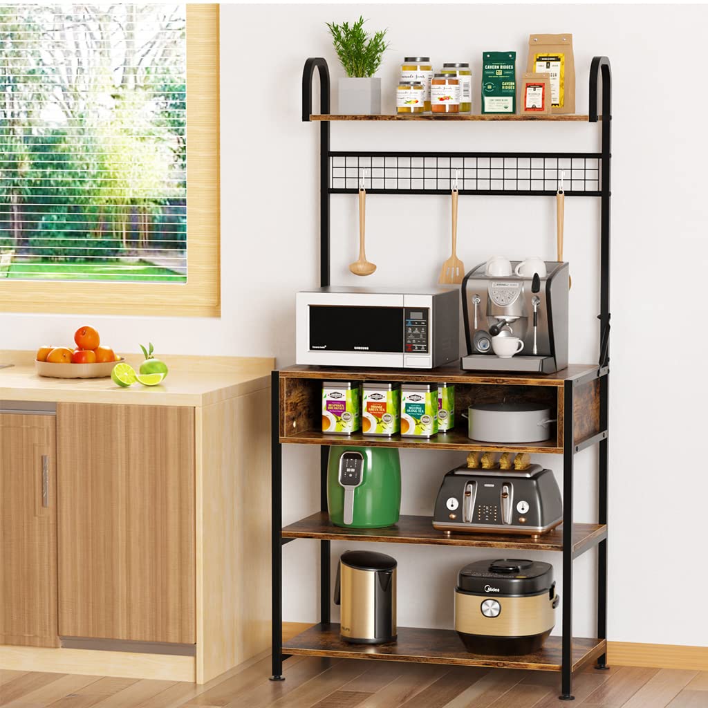 Cosimates Bakers Rack - 3-Tier Microwave Stand with Storage Shelves, Coffee Bar Station & Kitchen Island Organizer | Perfect for Small Kitchen Organization, Pantry Storage & Dining Room Decor