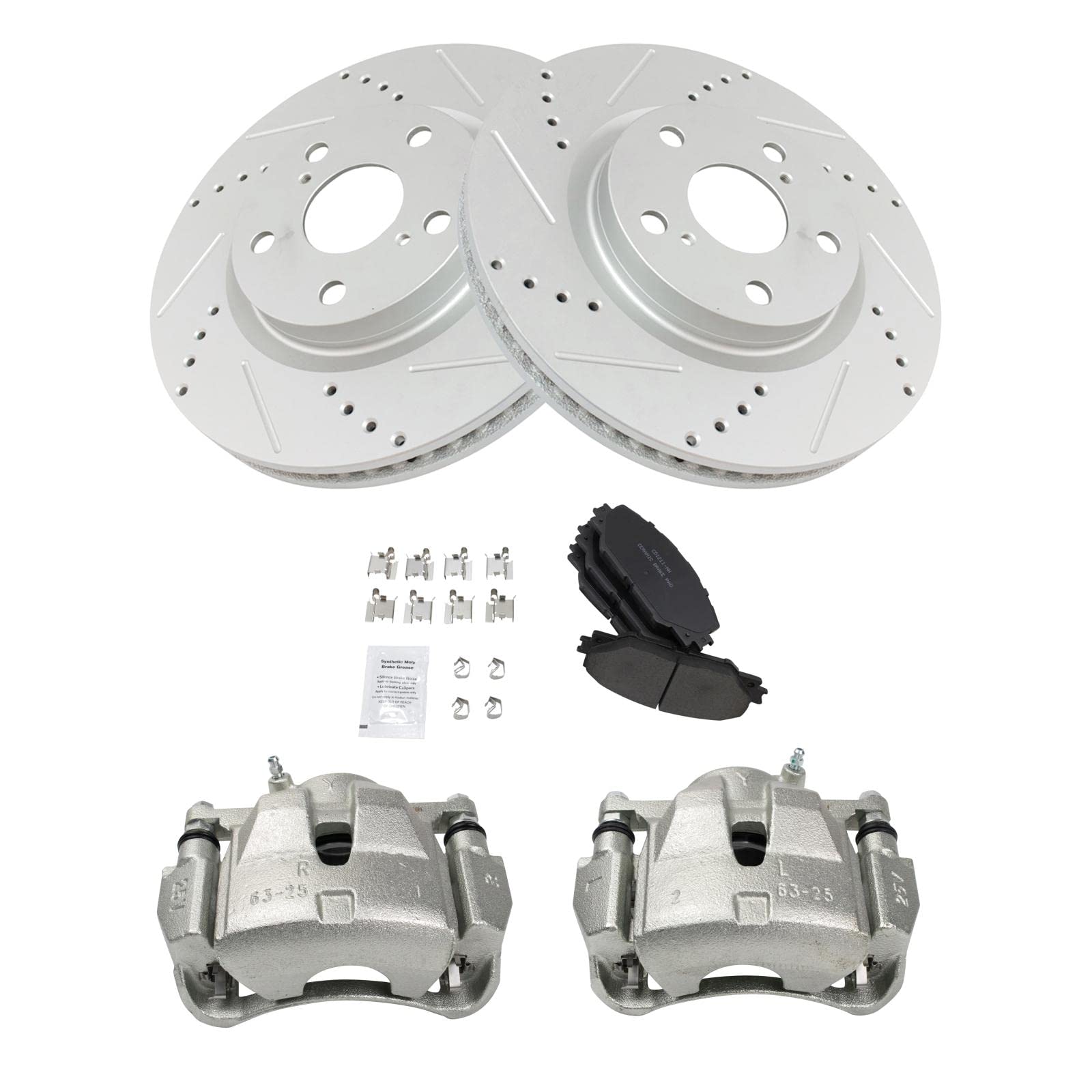 Premium TRQ Front Performance Brake Pad & Rotor Kit - Ceramic Vented G-Coated Brake Caliper Set for 2006-2012 Toyota RAV4 | Smooth Stopping Power for City Driving & Highway Safety