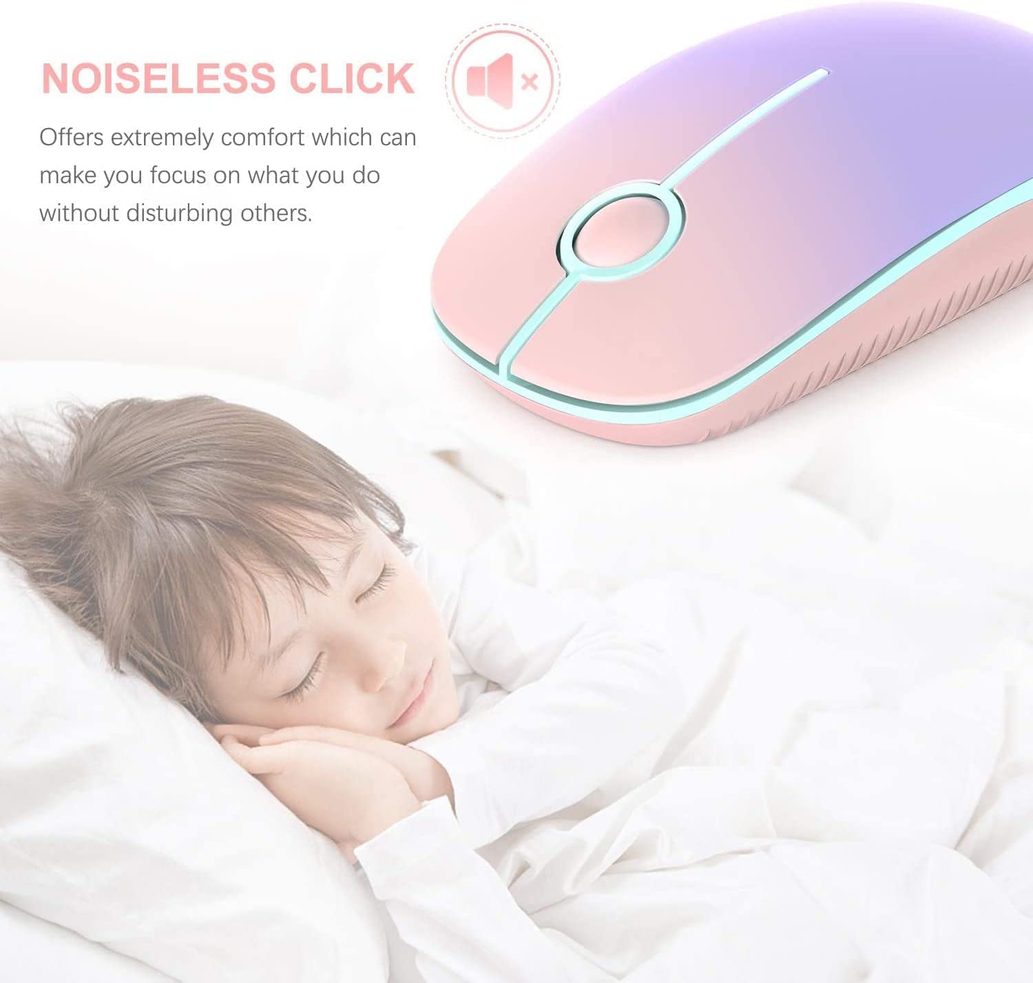 Vssoplor 2.4G Wireless Slim Mouse with Nano Receiver - Ergonomic Portable Computer Mouse for Laptop, PC, Notebook (Pink to Purple Gradient) - Perfect for Office Work, Gaming & Travel Use