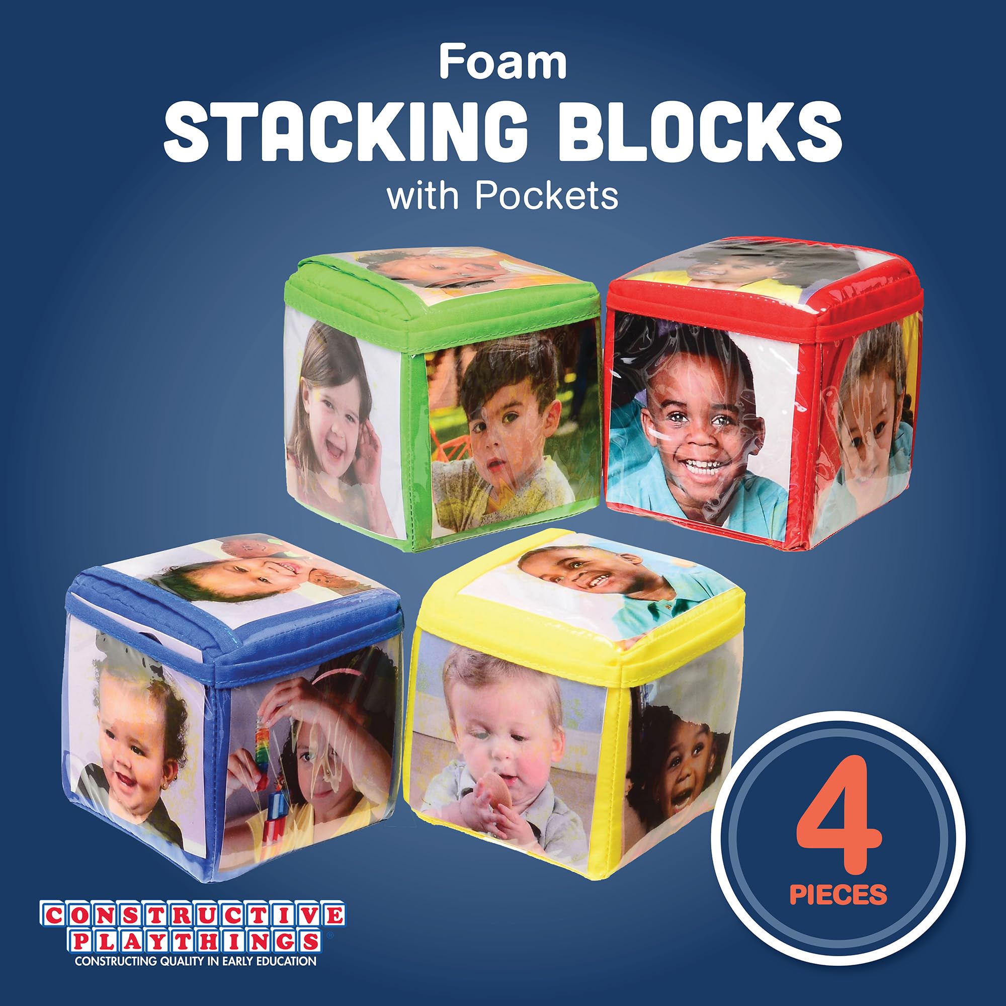 Customizable Stacking Block Toys with Clear Pockets - Soft Foam Building Blocks for Toddlers 12+ Months | Develop Fine Motor Skills | Multicolor Educational Toys for Preschool Learning & Creative Play