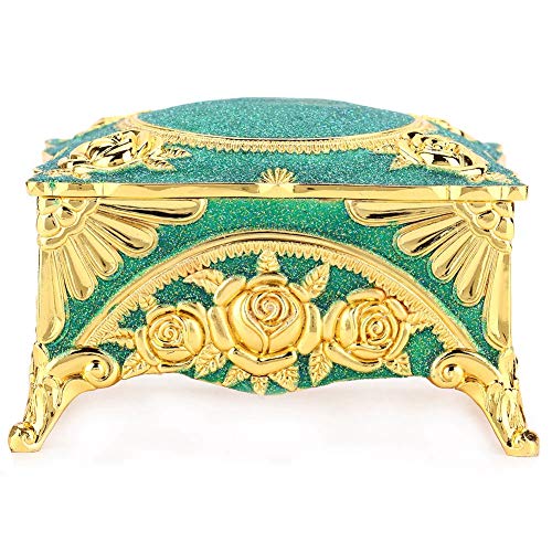 Elegant European-Style Jewelry Box - Vintage Zinc Alloy Jewelry Organizer with Rose Design for Rings, Earrings & Bracelets - Perfect for Home Decor, Gift Giving & Jewelry Display (Green)