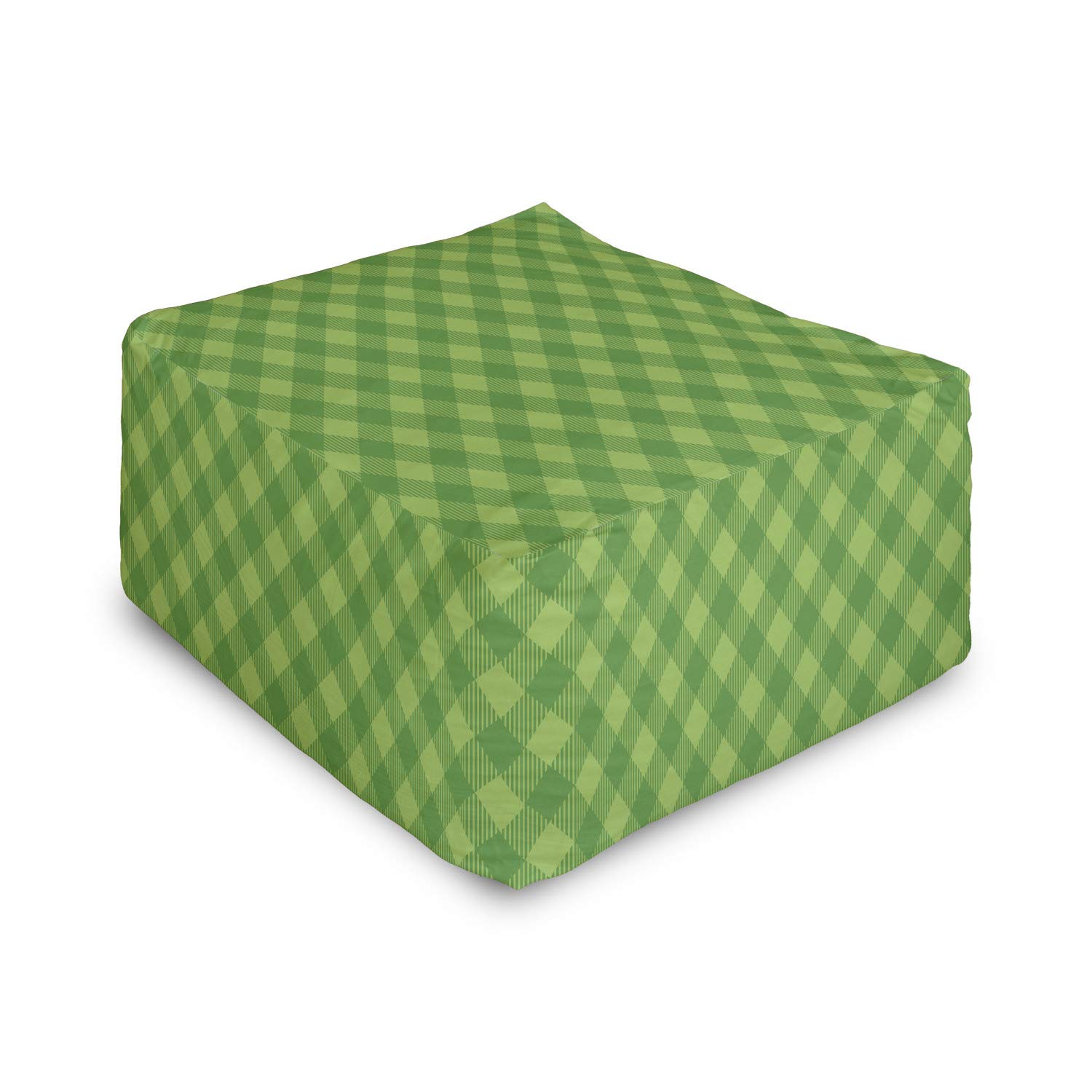 Ambesonne Irish Rectangle Pouf Ottoman - Retro Checkered Tile Pattern in Vivid Green & Lime, 25