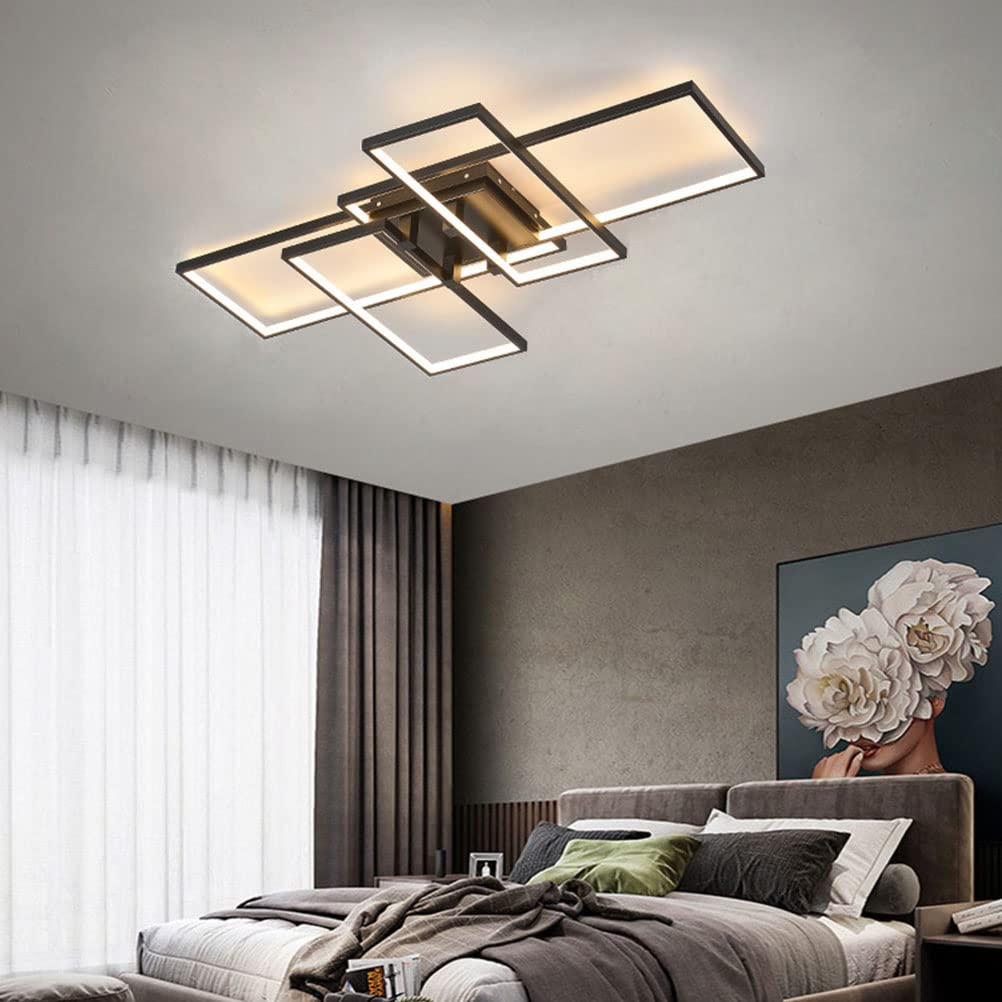 Dimmable LED Ceiling Light with Remote Control - Modern Square Acrylic Shade Hanging Lamp for Living Room, Bedroom, Kitchen & Dining Room Decor (31.5 Inch, Black) | Perfect for Ambient Lighting in Homes, Restaurants and Office Spaces