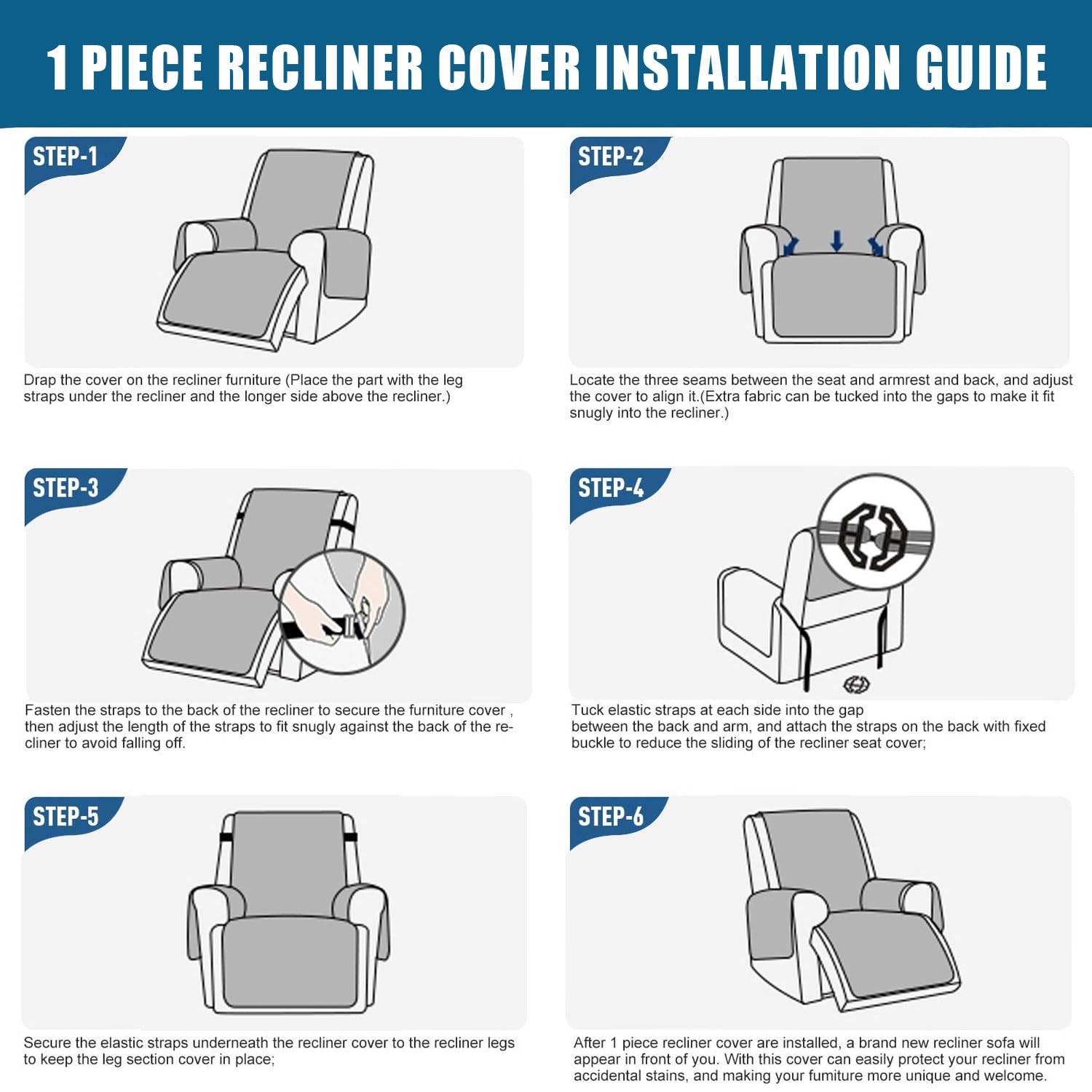 100% Waterproof Recliner Chair Cover - Non Slip Furniture Protector with Storage Pocket | Washable, Pet & Kid Friendly Sofa Protector (Taupe, 23