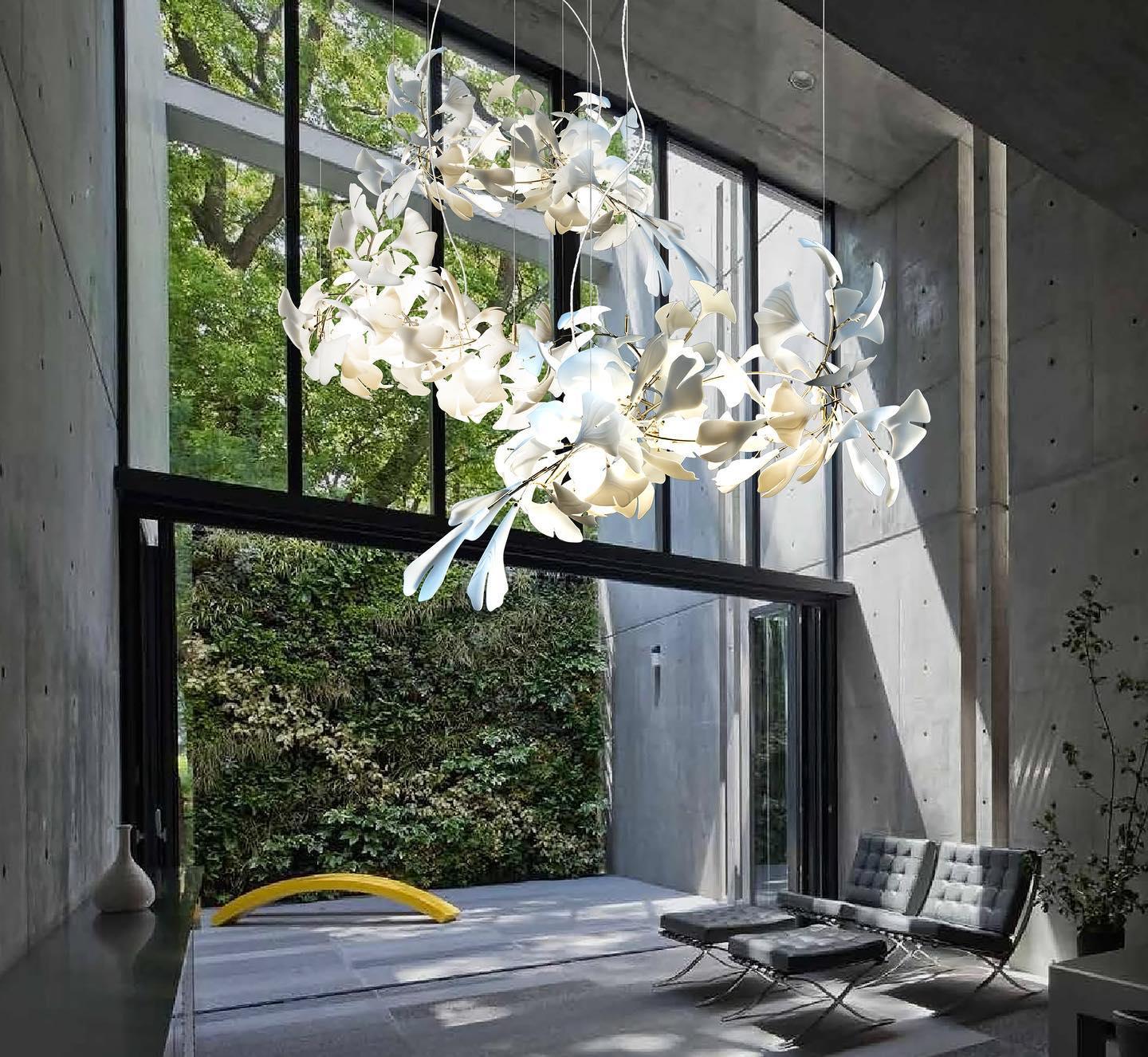 White Gingko Chandelier - Elegant Modern Lighting Fixture for Dining Room, Living Room & Bedroom Decor