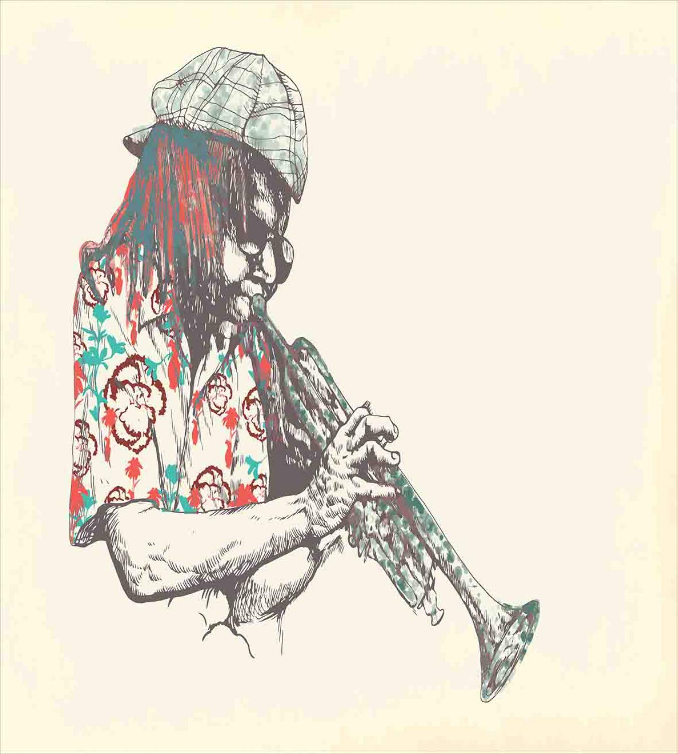 Ambesonne New Orleans Duvet Cover Set - California King Size 3-Piece Bedding with Trumpet Player Illustration | Hand-Drawn Musician Design in Cream Vermilion Teal | Perfect for Jazz Lovers & Boho Bedroom Decor