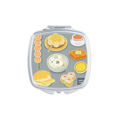 DIYthinker Portable Compact Pocket Mirror - Double Sided Glass Makeup Mirror with Hong Kong Local Cuisine Design | Perfect for Travel, Purse, and Touch-Ups