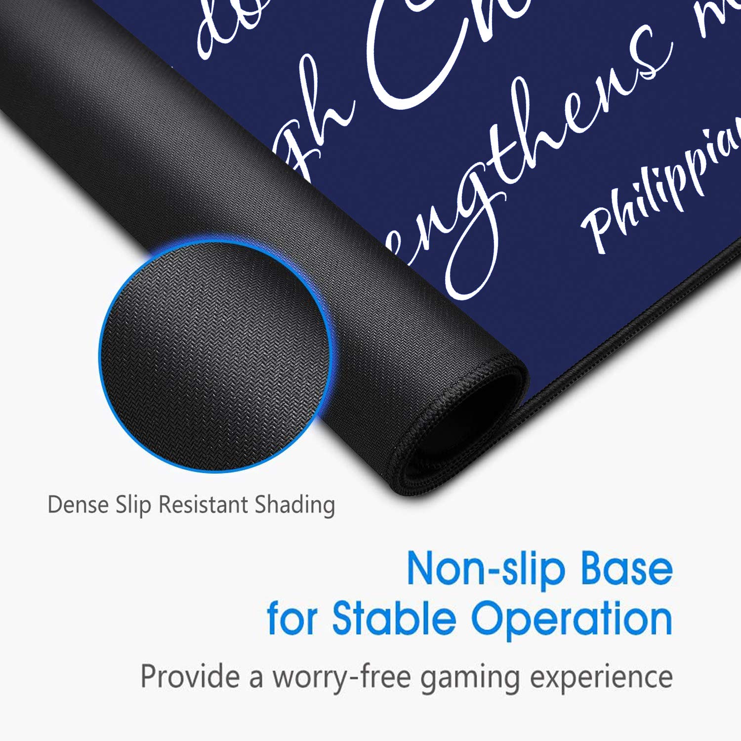 XXL Non-Slip Gaming Mouse Pad with Coasters - Large Desk Mat with Stitched Edges for PC, Laptop & Office Work - Christian Bible Verse Phil 4:13 Inspirational Design - Perfect for Home Office, Gaming Setup & Workstation Accessories