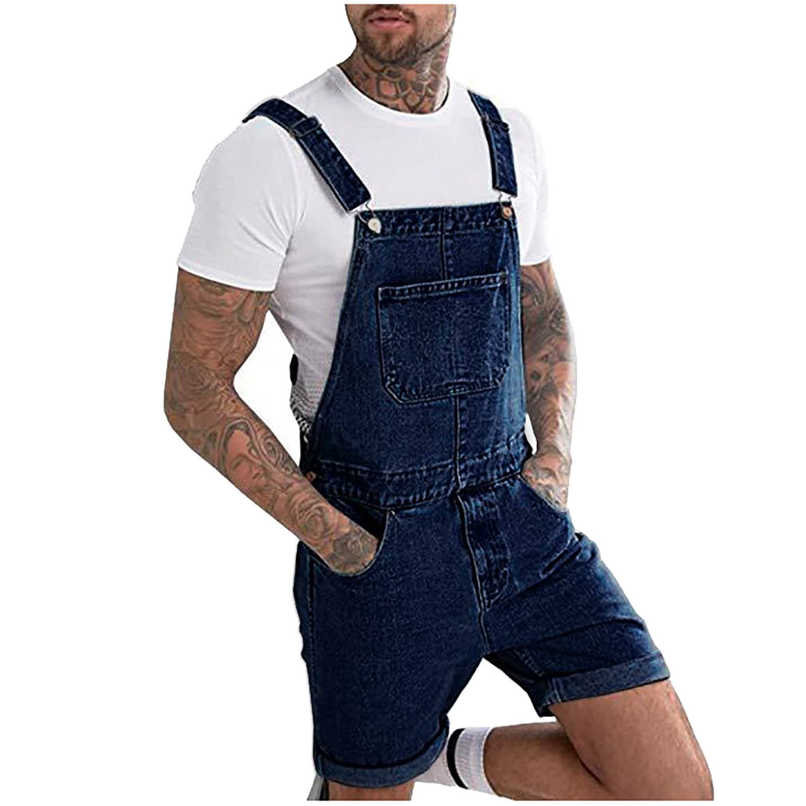 BADHUB Men's Summer Denim Bib Overalls - Slim Fit Shorts Jumpsuit with Pockets & Adjustable Straps | Casual Workwear, Outdoor Activities & Street Style Fashion
