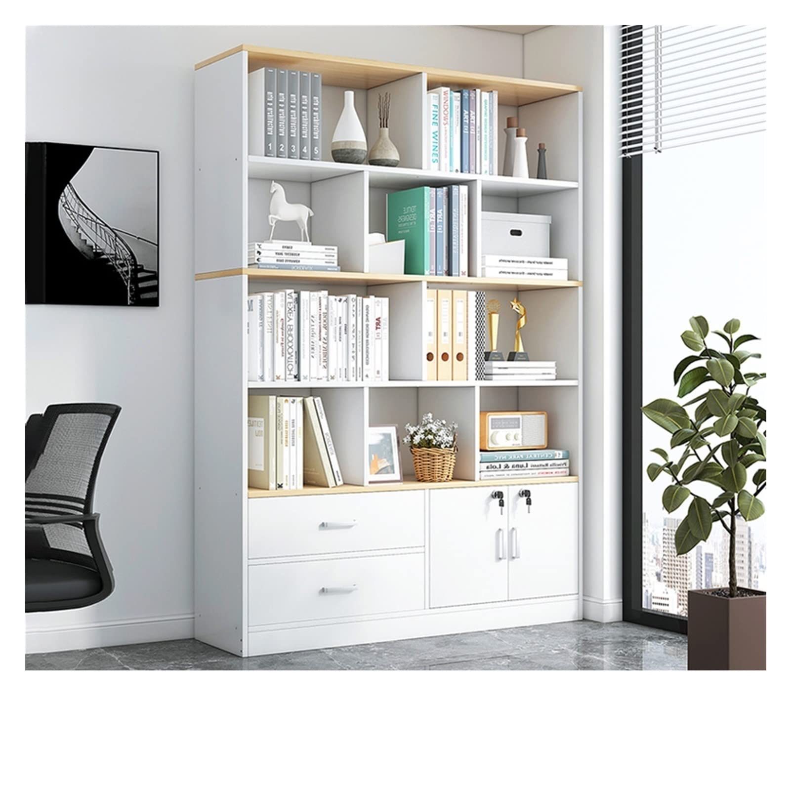 YFCDZVBH Wall Mounted Bookcase Display Shelf - 100x24x180cm Modern Storage Cabinet for Office, Bedroom & Living Room - Perfect for Organizing Books, Decor & Essentials