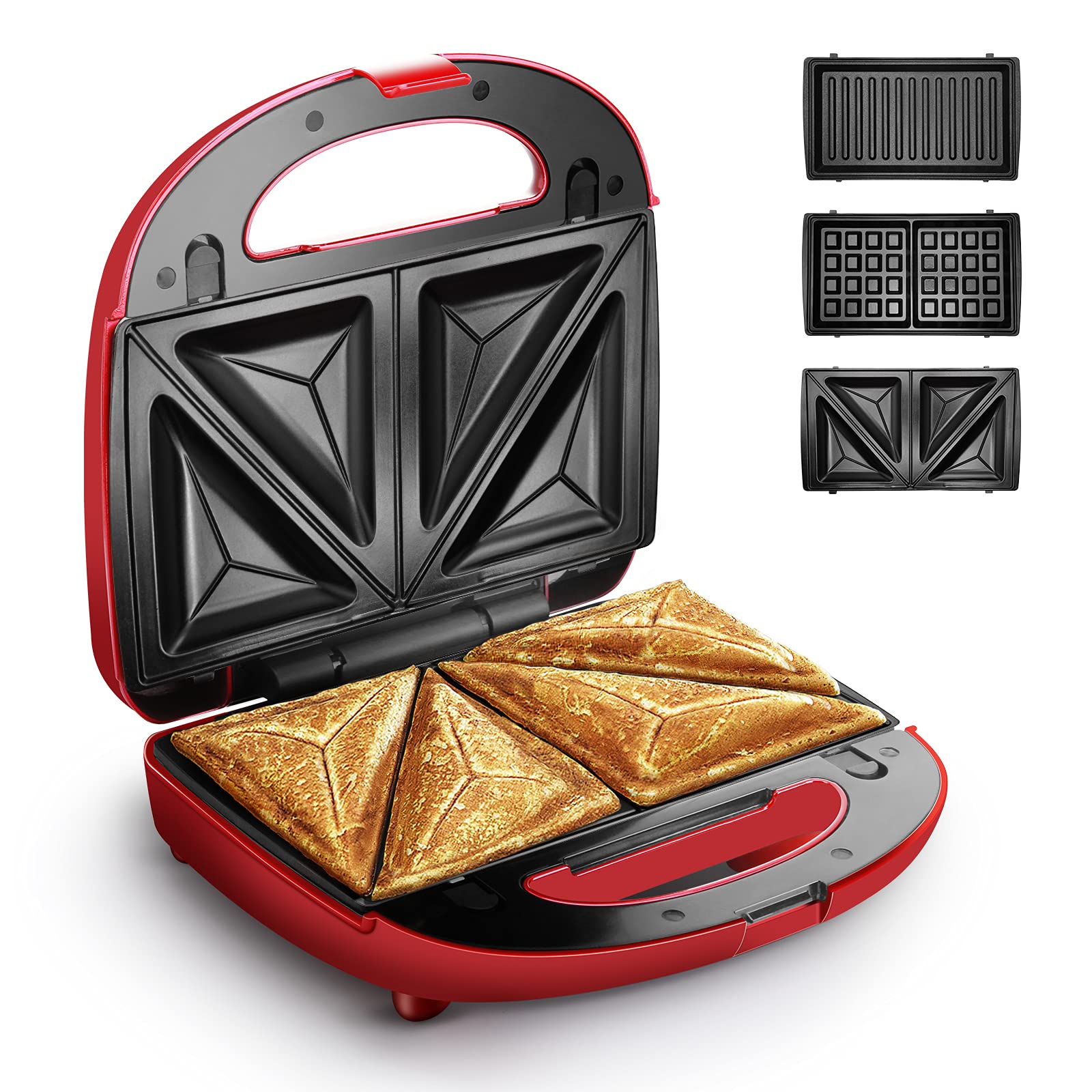 3-in-1 Sandwich Maker & Waffle Grill with Removable Non-Stick Plates - 750W Stainless Steel Panini Press for Grilled Cheese, Breakfast, Lunch & Snacks - Cool Touch Handle & Rose Design - Perfect for Home, Office & Dorm Cooking