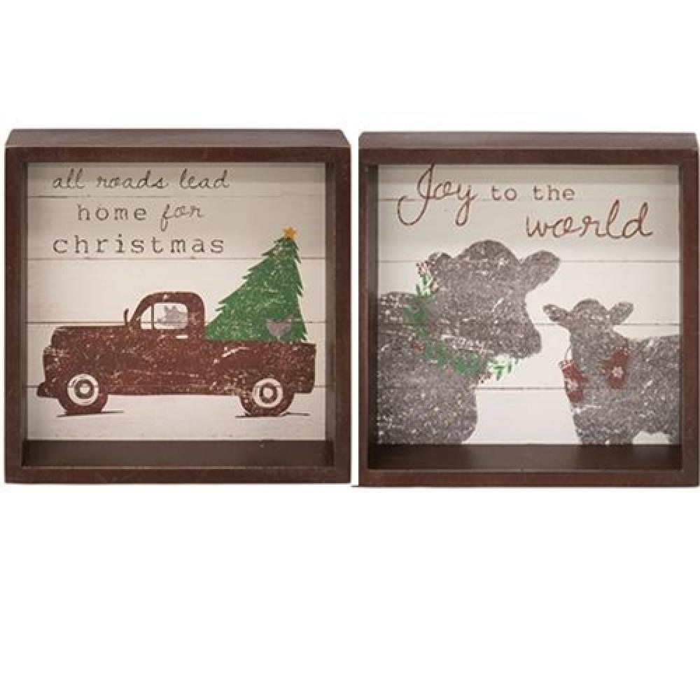Joy To The World Box Sign 2 Pack - Christmas Holiday Home Decor for Wall, Shelf & Table - Perfect for Living Room, Bedroom & Office Festive Decorations