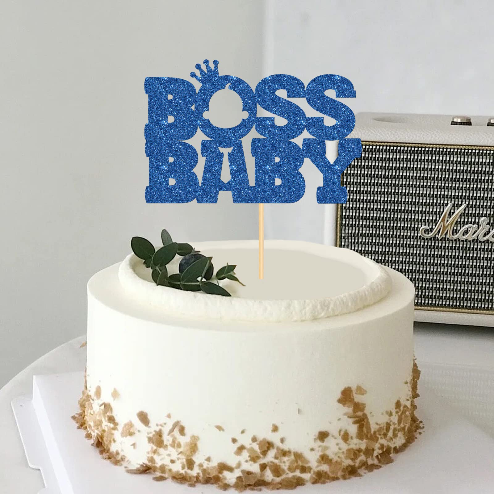 Boss Cake Topper - Blue Glitter Birthday Cake Decor for Men, Gender Reveal Parties & Office Celebrations - Perfect for Boy's Birthday, Retirement & Promotion Cakes