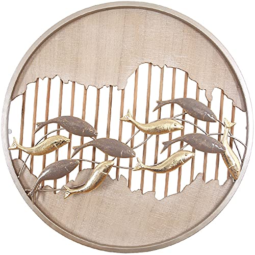 3D Wrought Iron Butterfly Wall Art - Round Hollow Metal Fish Wall Decor with Wood Accents for Home & Office - Handcrafted Wall Hanging Ornament for Living Room, Bedroom, Patio, and Garden Decoration