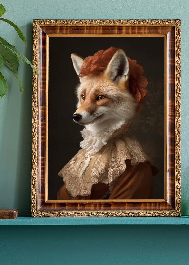 Fox Lady Animal Portrait Print - Elegant Wildlife Wall Art for Home & Office Decor | Perfect for Living Room, Bedroom, or Gift