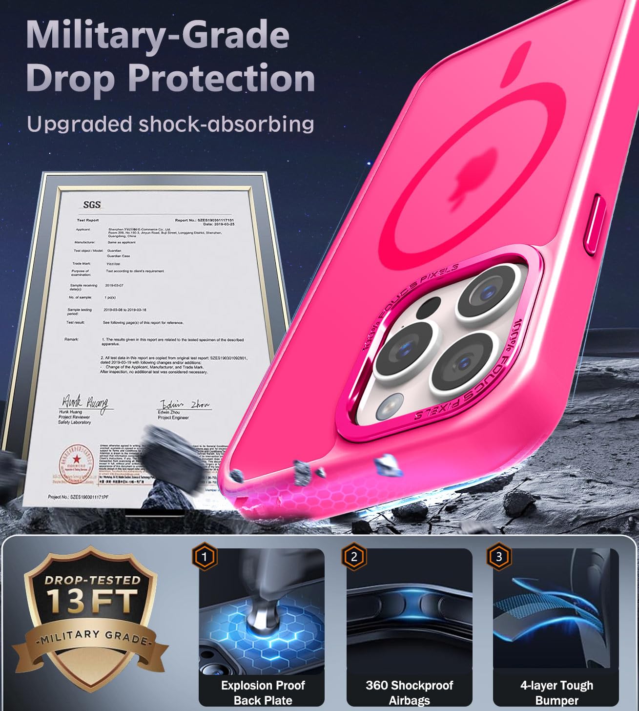 Upgraded Magnetic iPhone 15 Pro Max Case with Magsafe Compatibility | Military-Grade Protection | Slim Translucent Design | Hot Pink | Perfect for Everyday Use, Travel & Outdoor Activities
