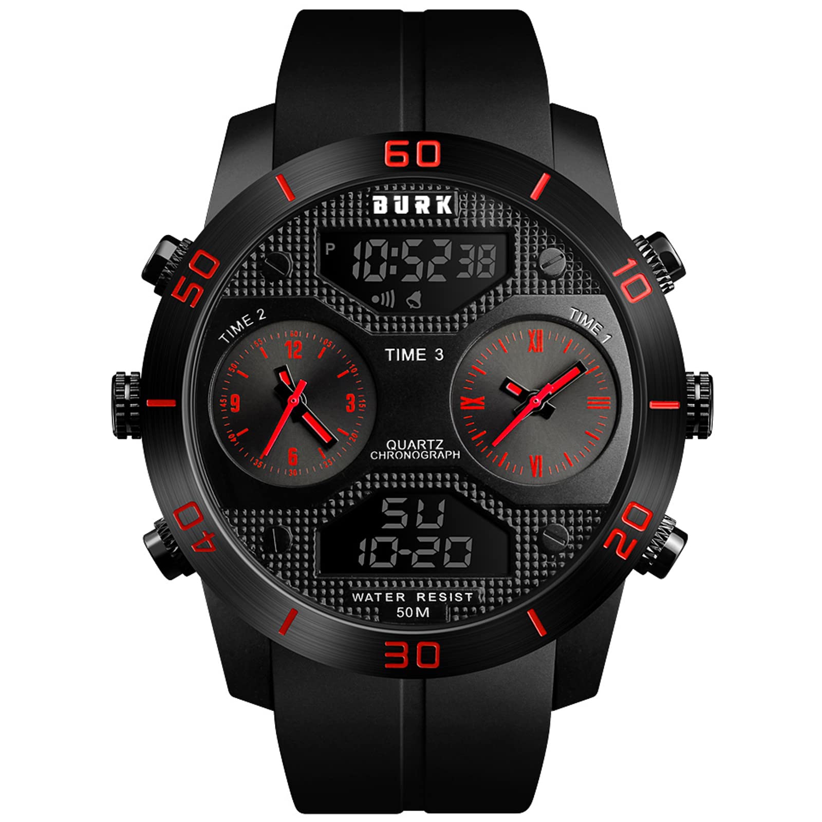 BURK 1355 Men's Military Watch - Waterproof Digital Analog Sport Watch for Outdoor & Casual Wear