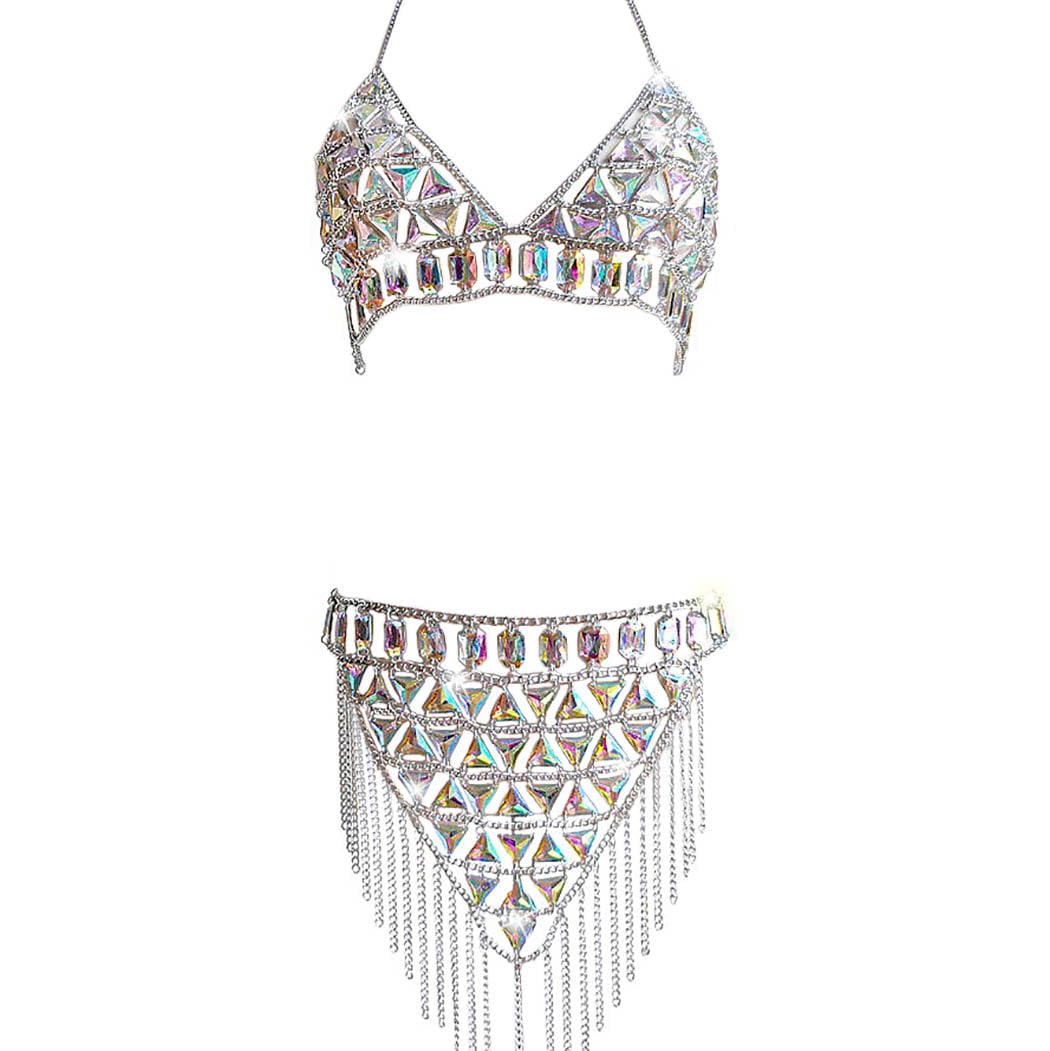 CanB Rhinestone Body Chain - Boho Crystal Waist Belly Chain Jewelry for Women | Festival, Beach, Rave & Party Accessories | Silver Body Jewelry for Outfits & Swimwear