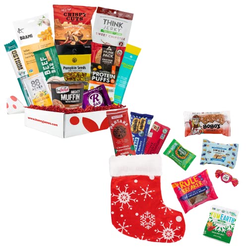 High Protein Snacks & Healthy Pre-Filled Stockings - Non-GMO Festive Treats for Kids & Adults | Perfect Stocking Stuffers for Christmas, Office Parties & Holiday Gifts