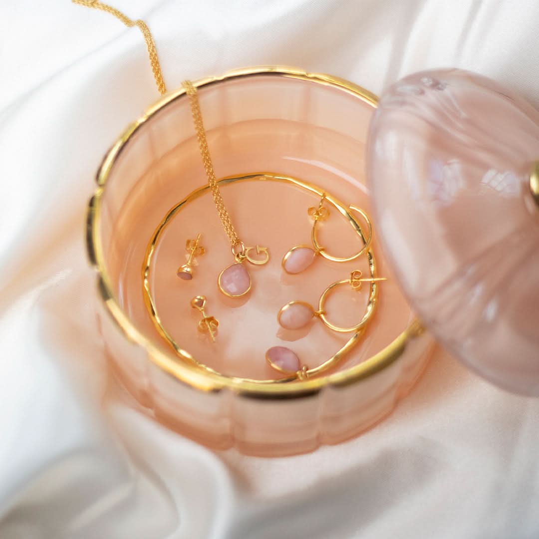Pink Opal Mini Stud Earrings in Gold - October Birthstone Jewelry for Women | Perfect Gift for Birthday, Anniversary & Everyday Wear